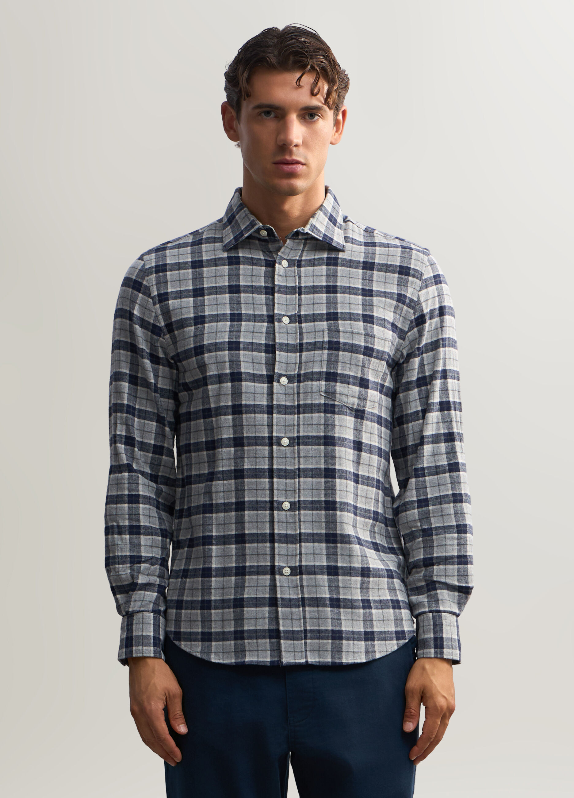 Camicia a quadri in flanella di cotone uomo_0