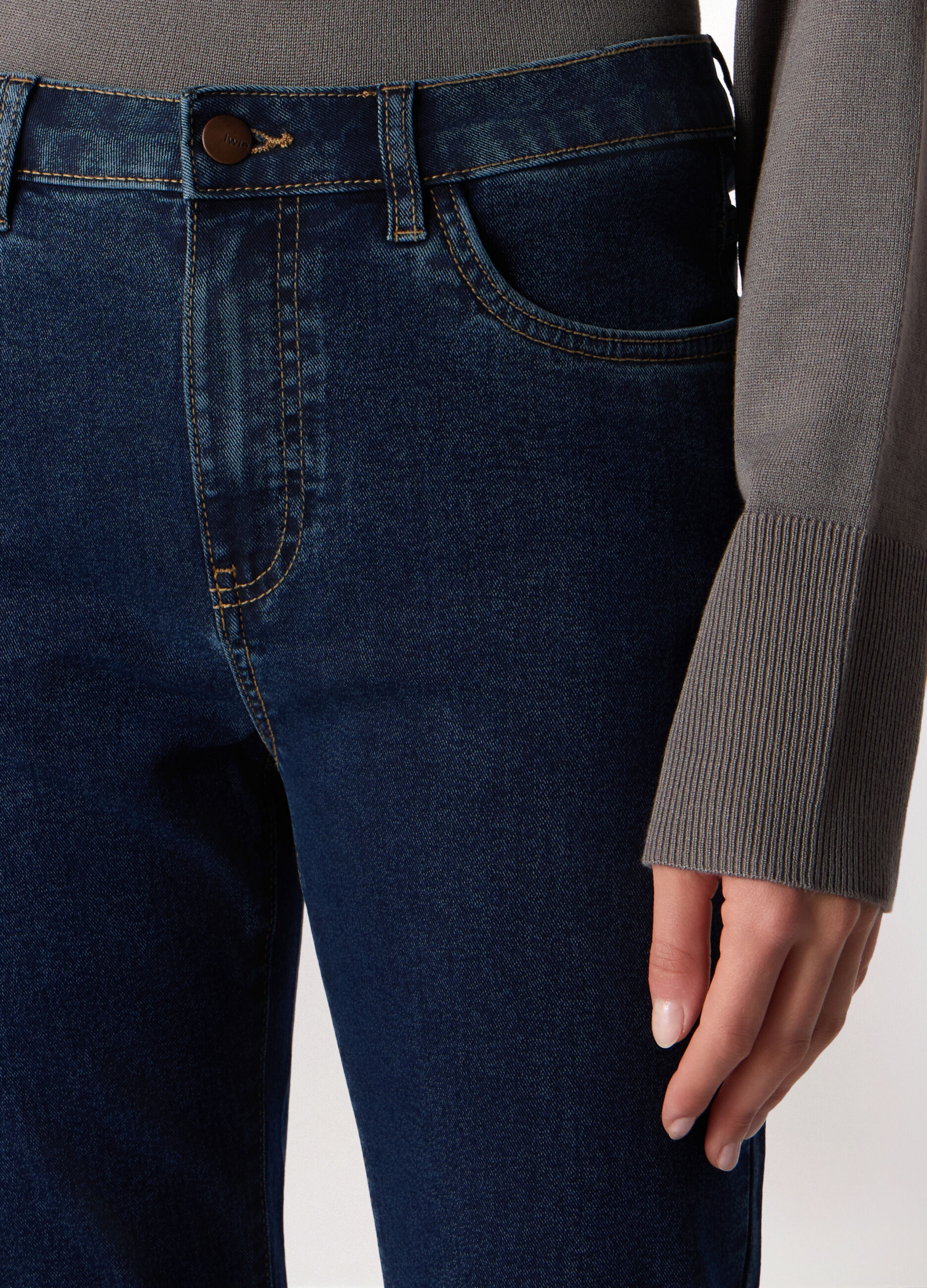 Pantaloni in denim misto cotone donna_2