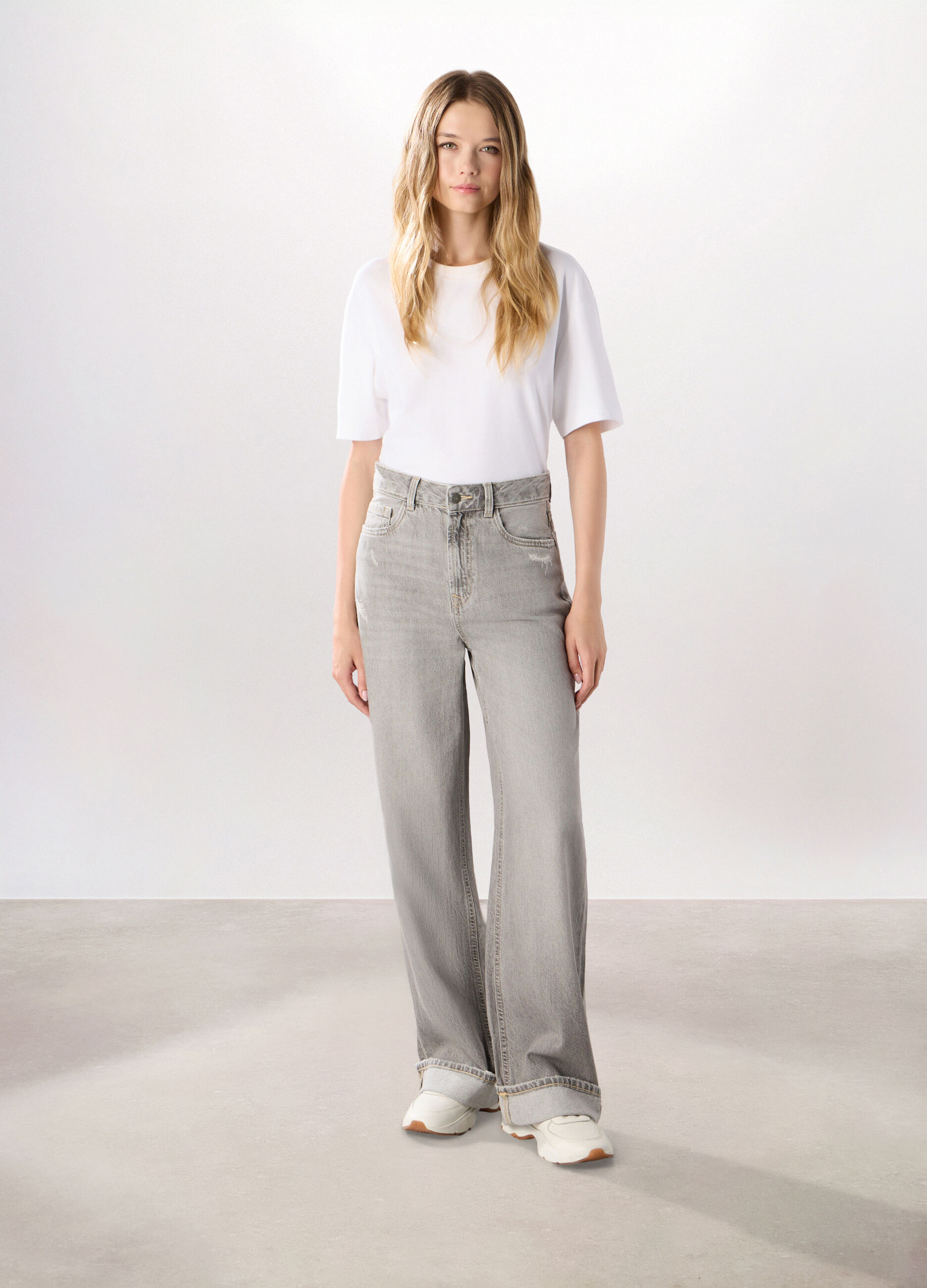 Pantaloni wide leg ripped donna_0