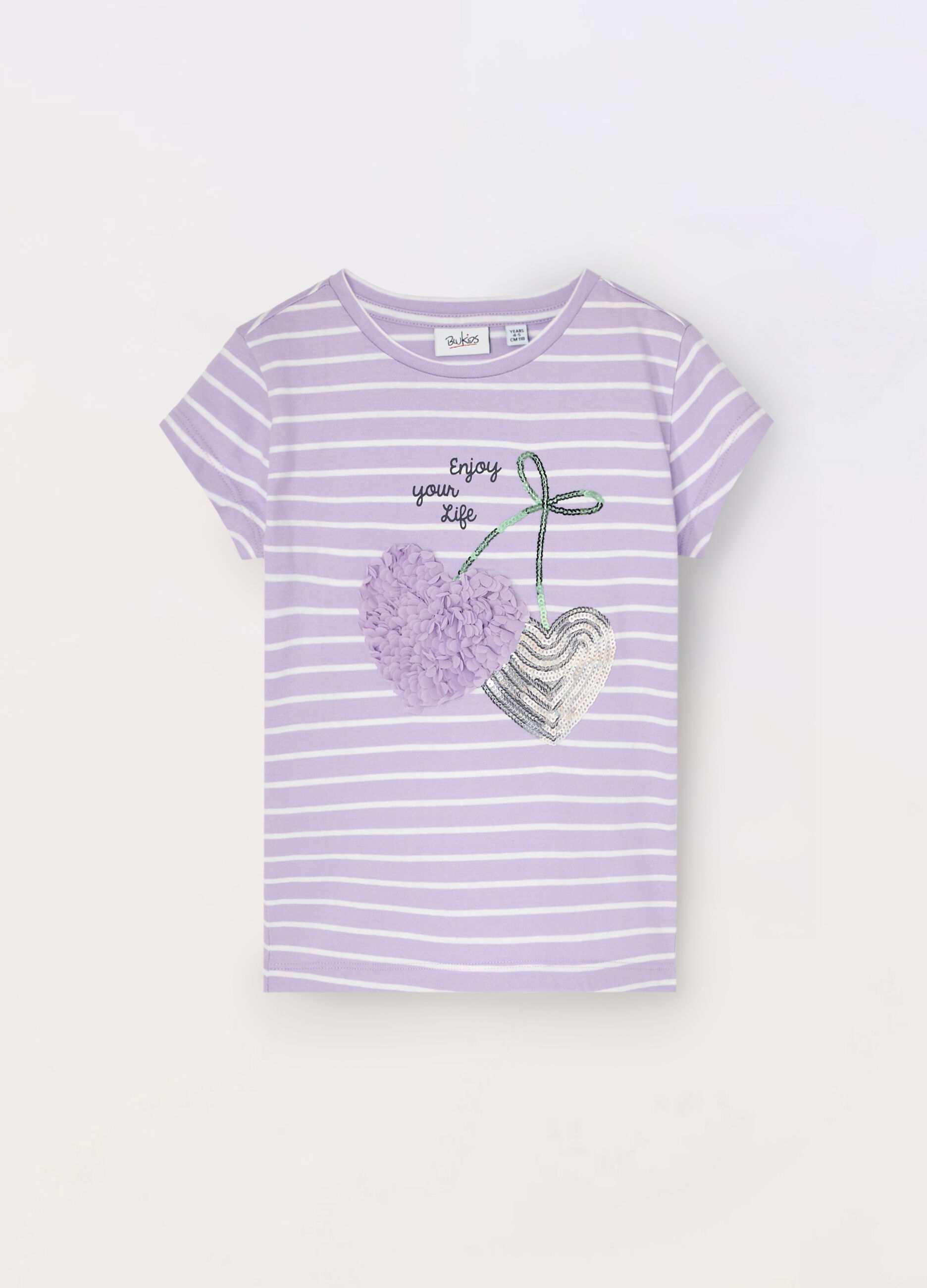 T-shirt a righe in puro cotone bambina_0