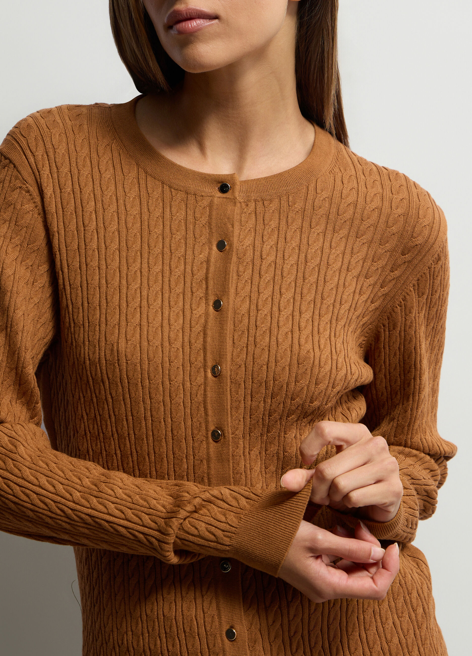Cardigan girocollo a trecce donna_2