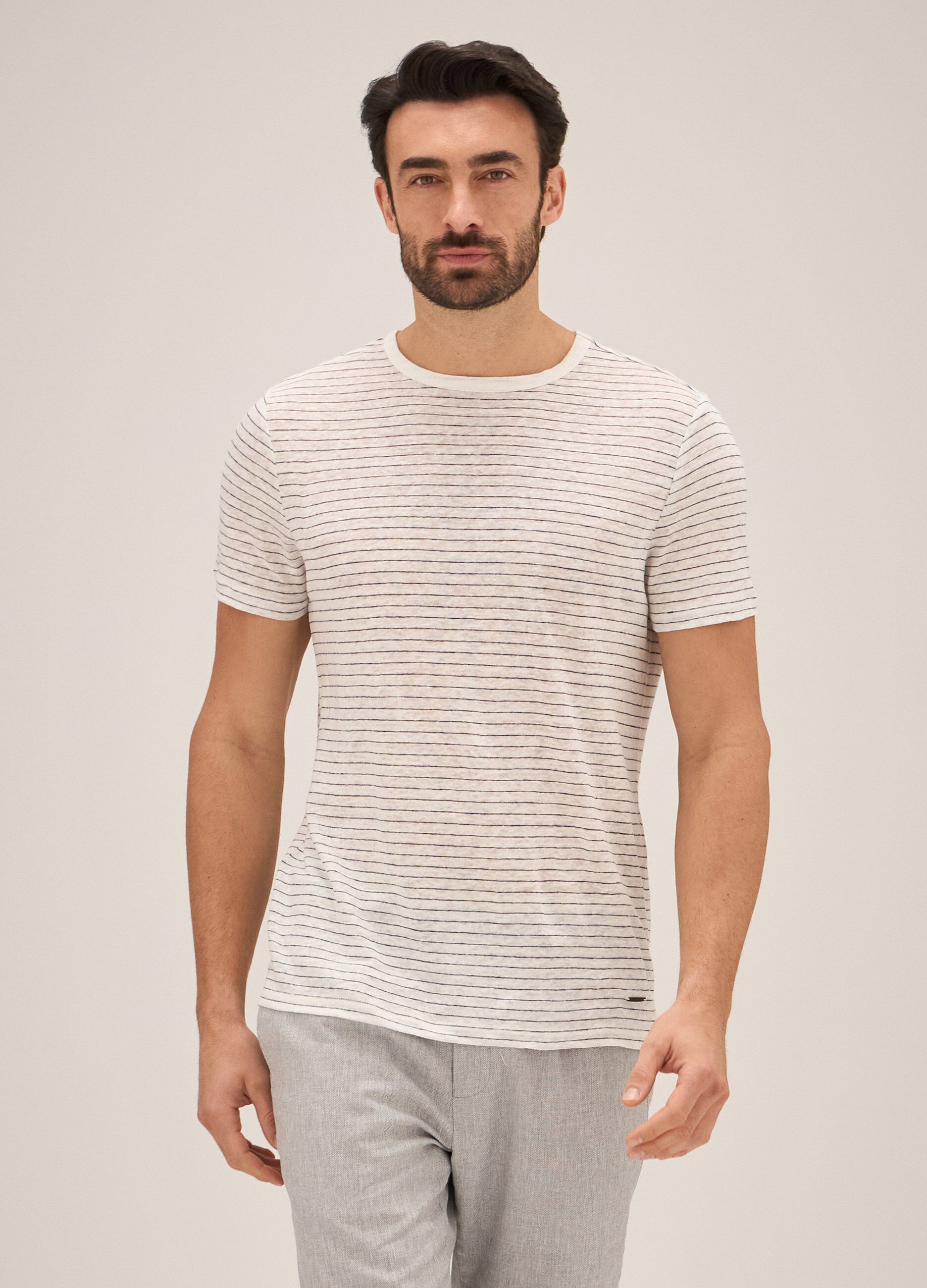 T-shirt in puro lino rigato Rumford uomo_0