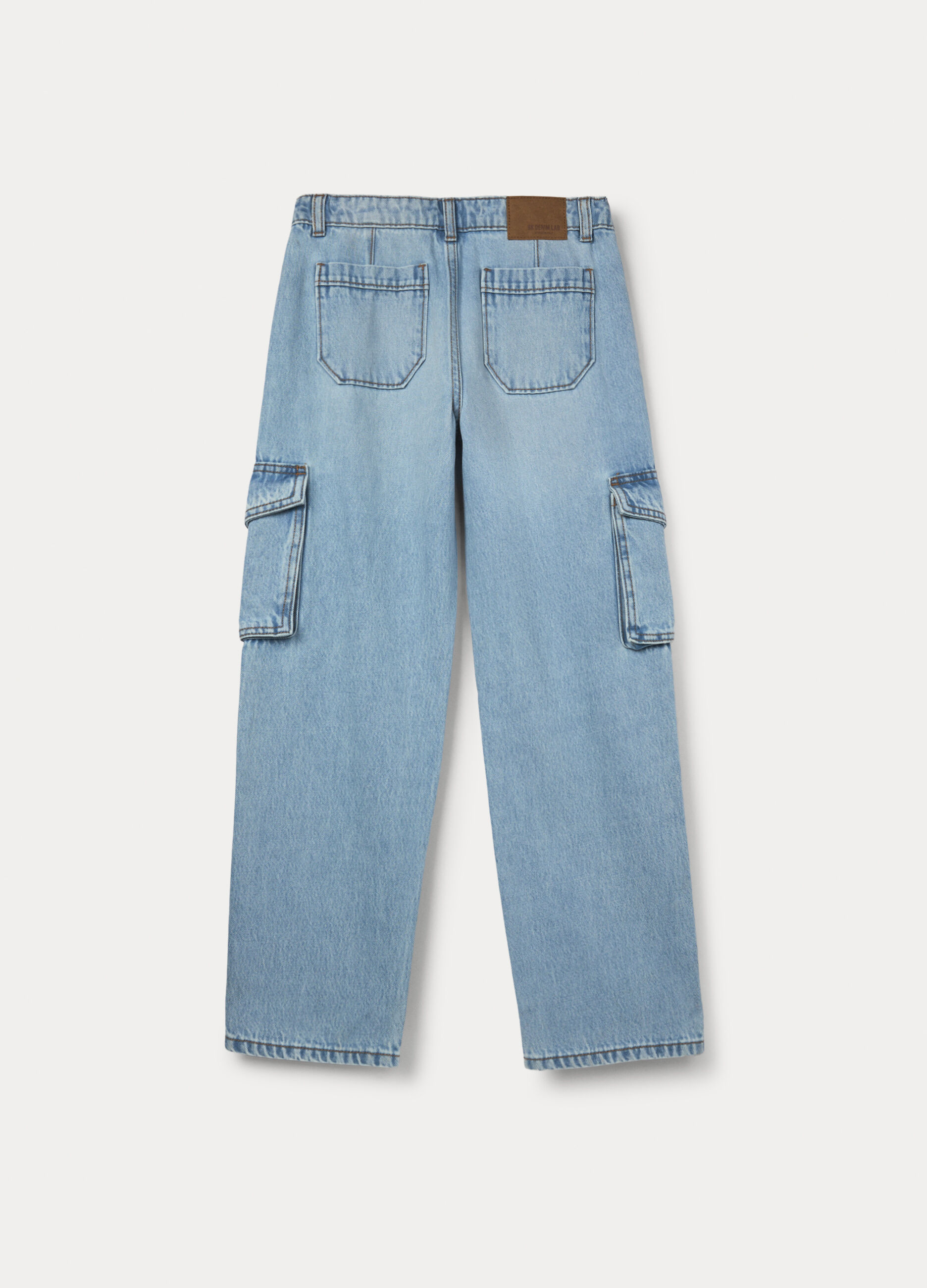Pantaloni cargo in denim misto cotone ragazza_1