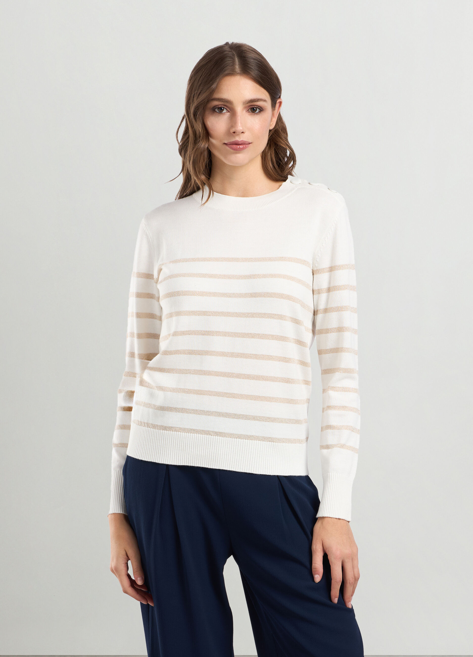 Pullover in misto cotone a righe donna_0