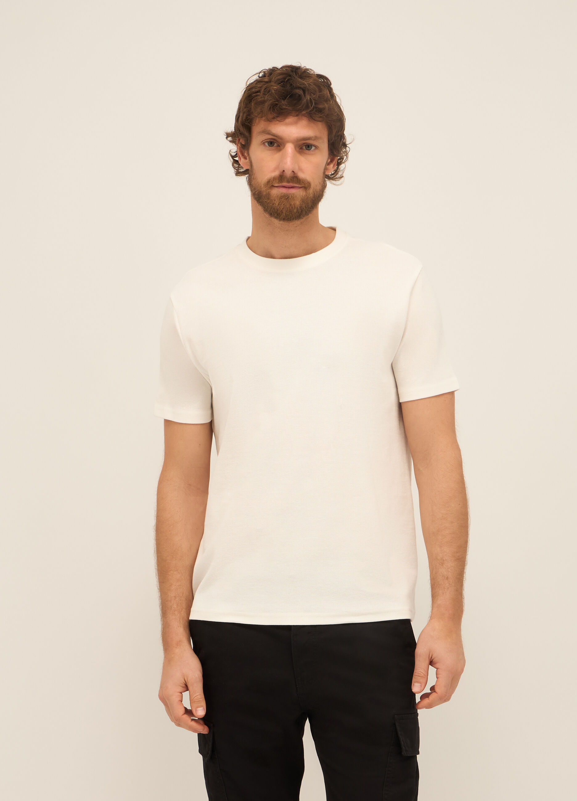 T-shirt girocollo in piquet di cotone uomo_0