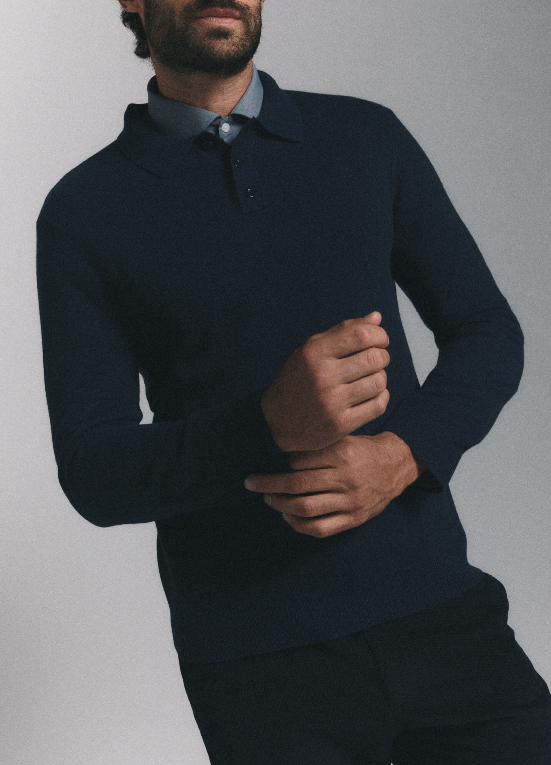 Polo a maniche lunghe in maglia di lambswool uomo_4