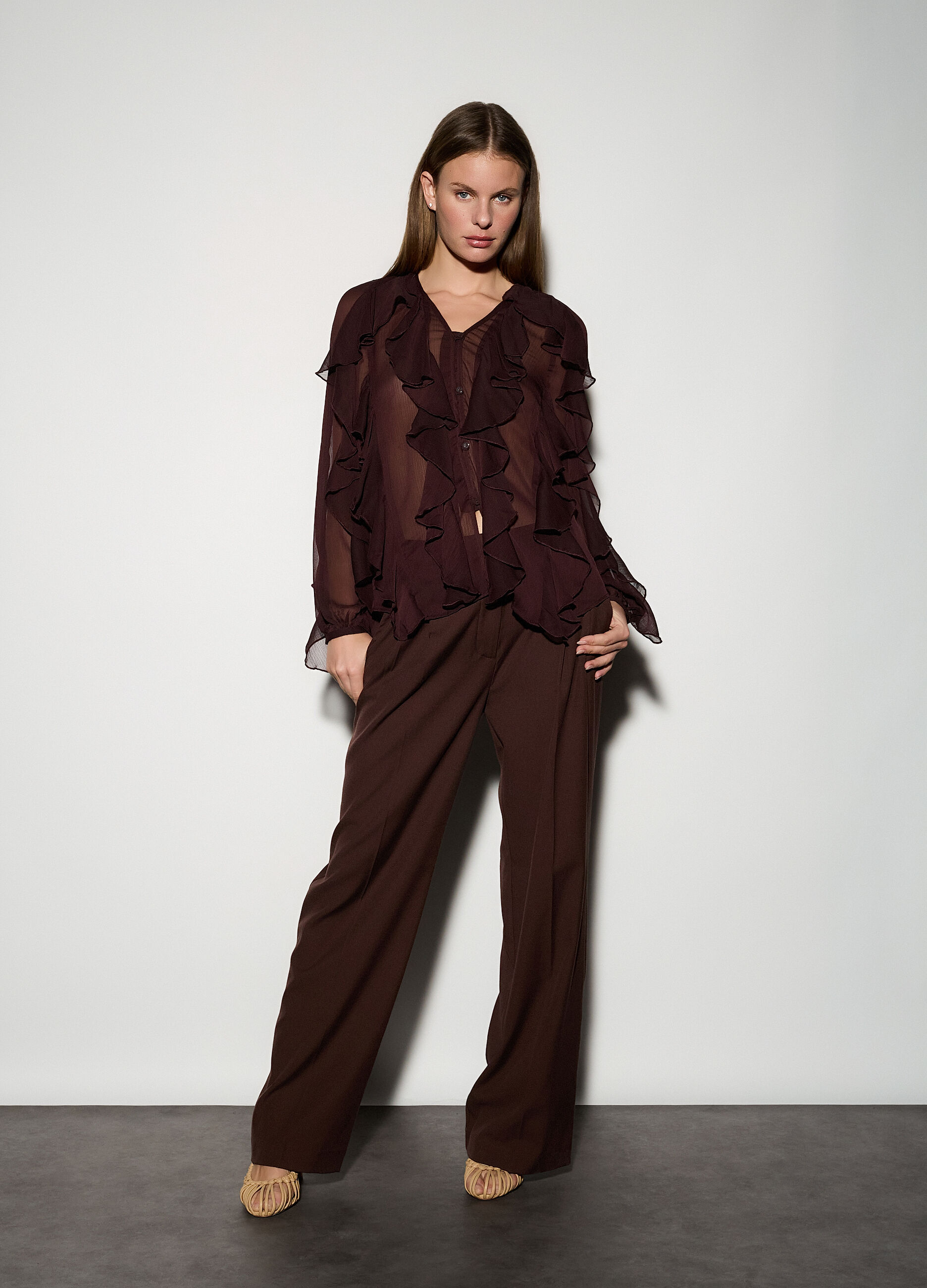 Pantaloni straight fit misto lana donna_0