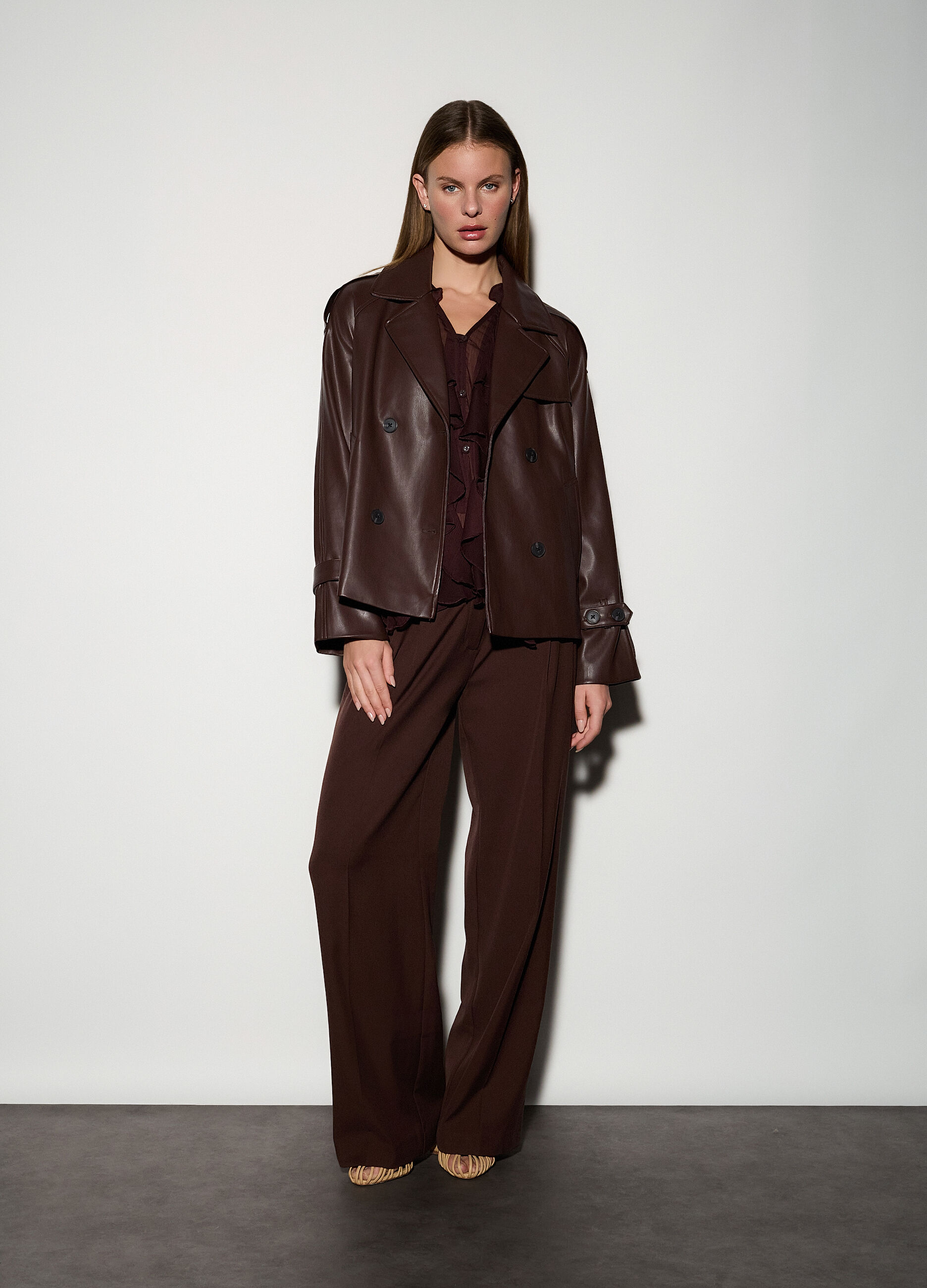 Trench doppiopetto in eco pelle donna_0