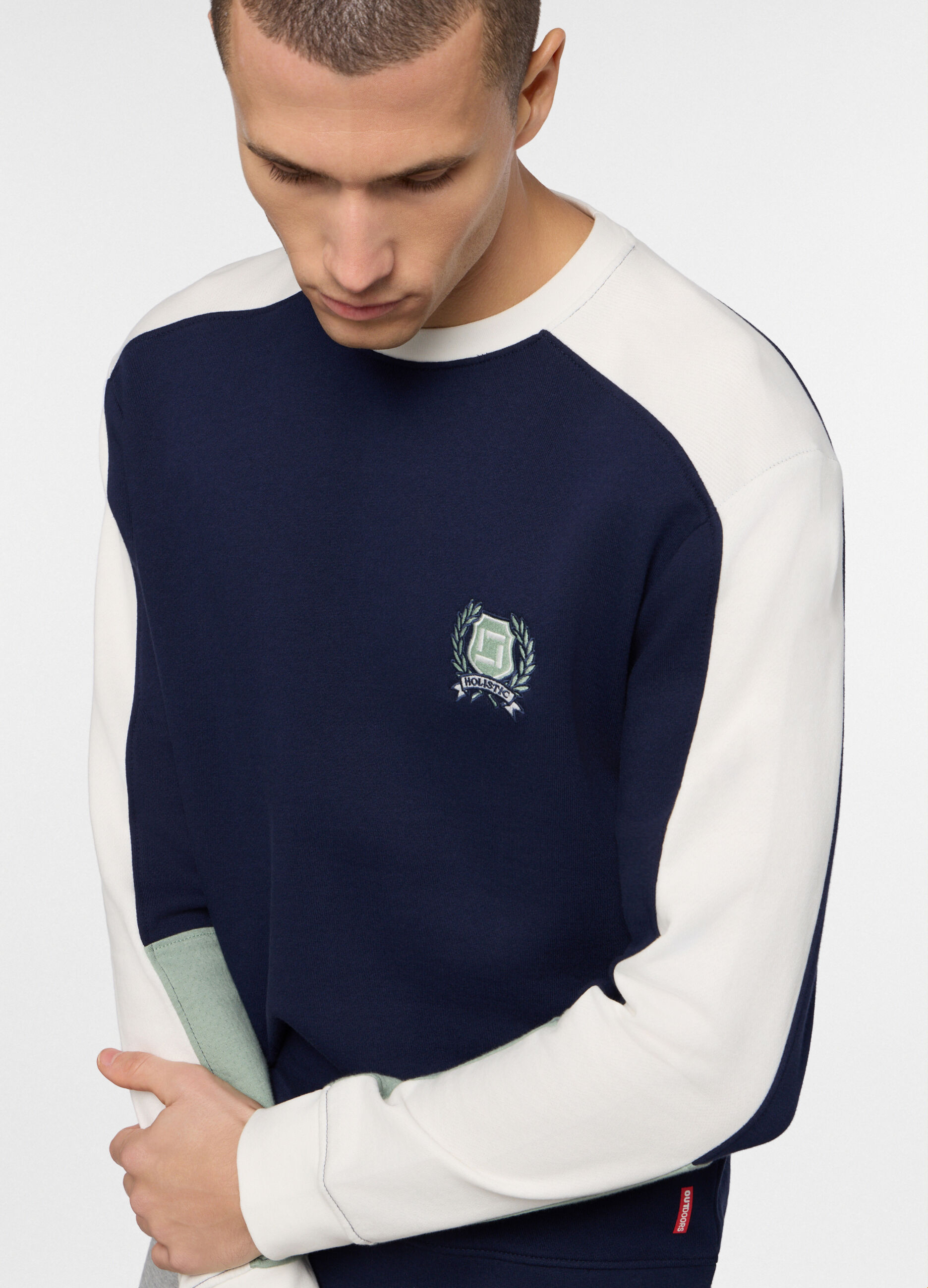 Felpa girocollo in cotone color block uomo_2