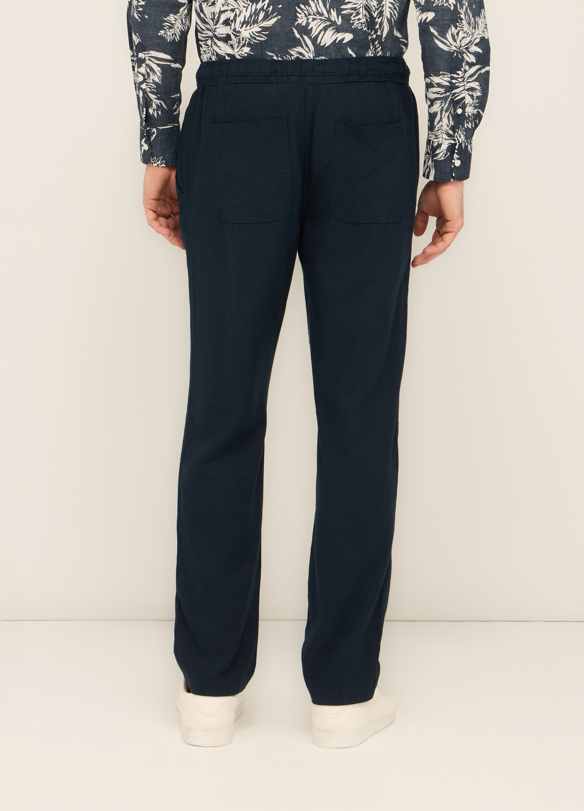 Pantaloni chino in misto lino con coulisse uomo