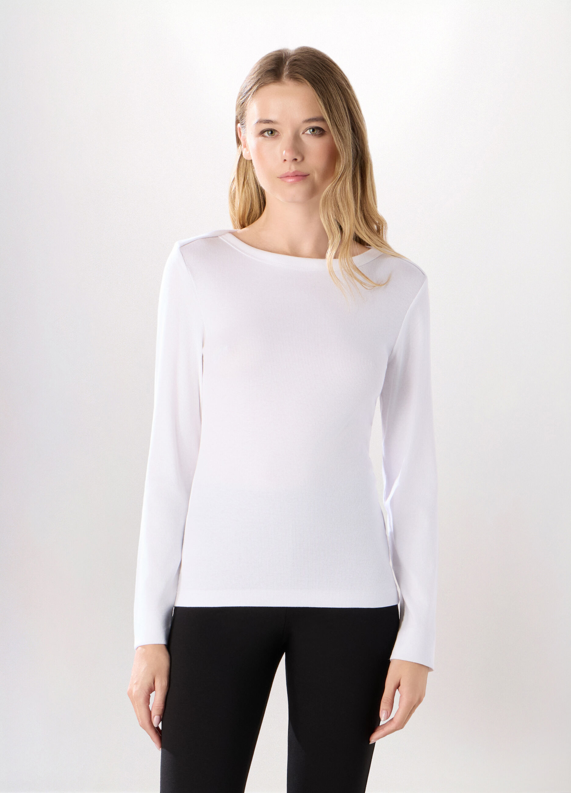 T-shirt in costina misto cotone donna_0