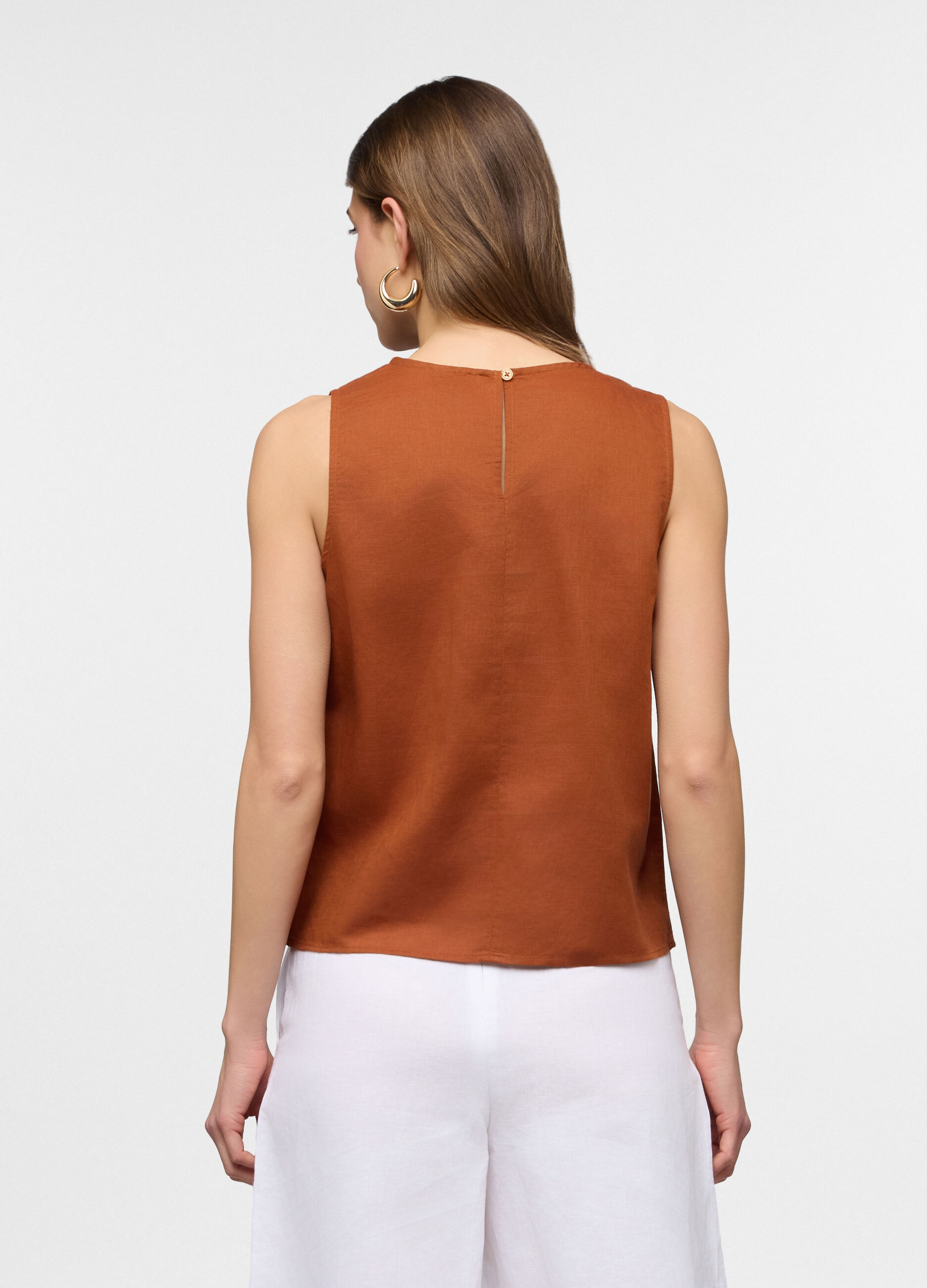 Blusa fit regular girocollo misto lino donna_1