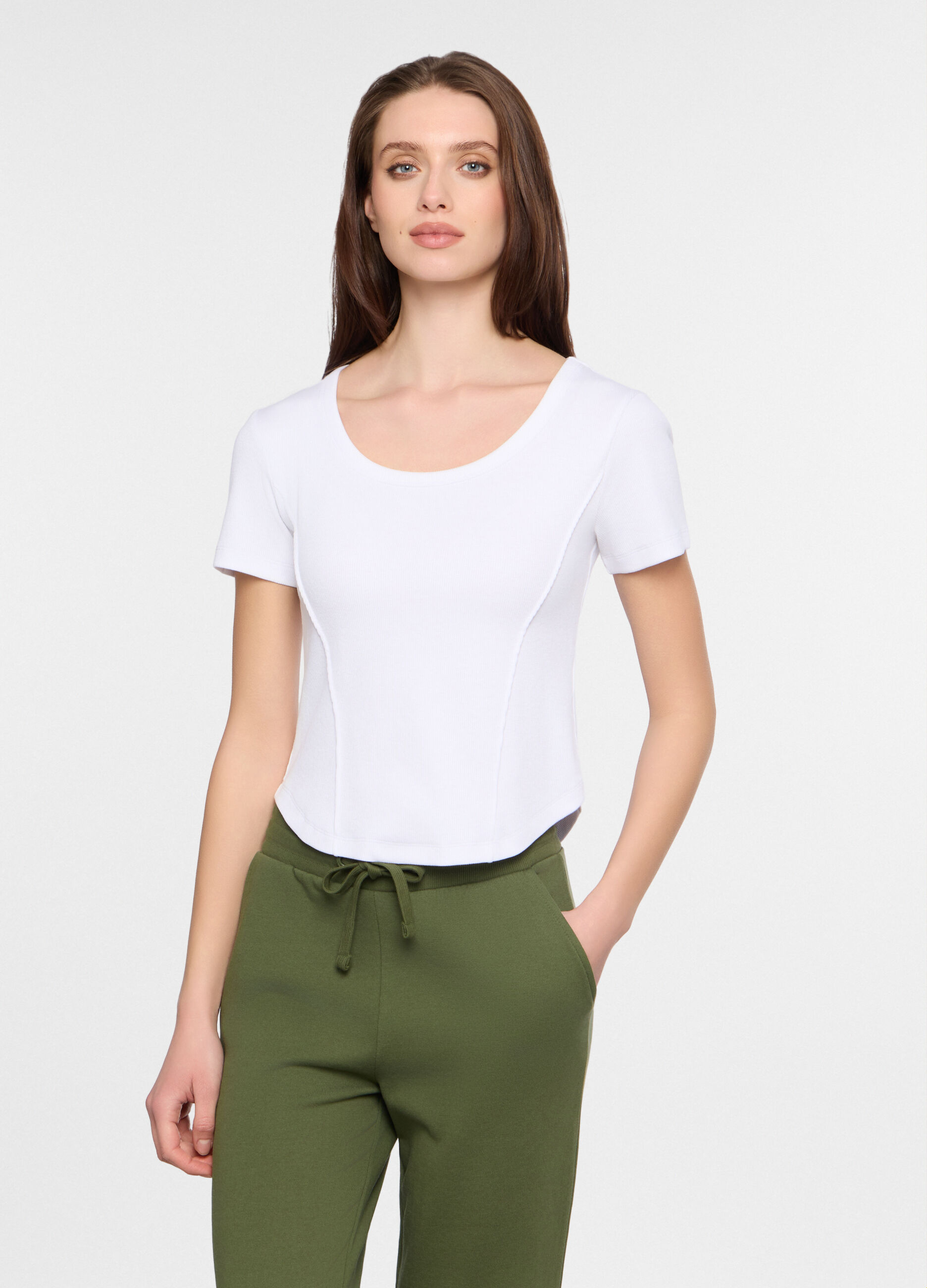 T-shirt in costina stretch donna_0
