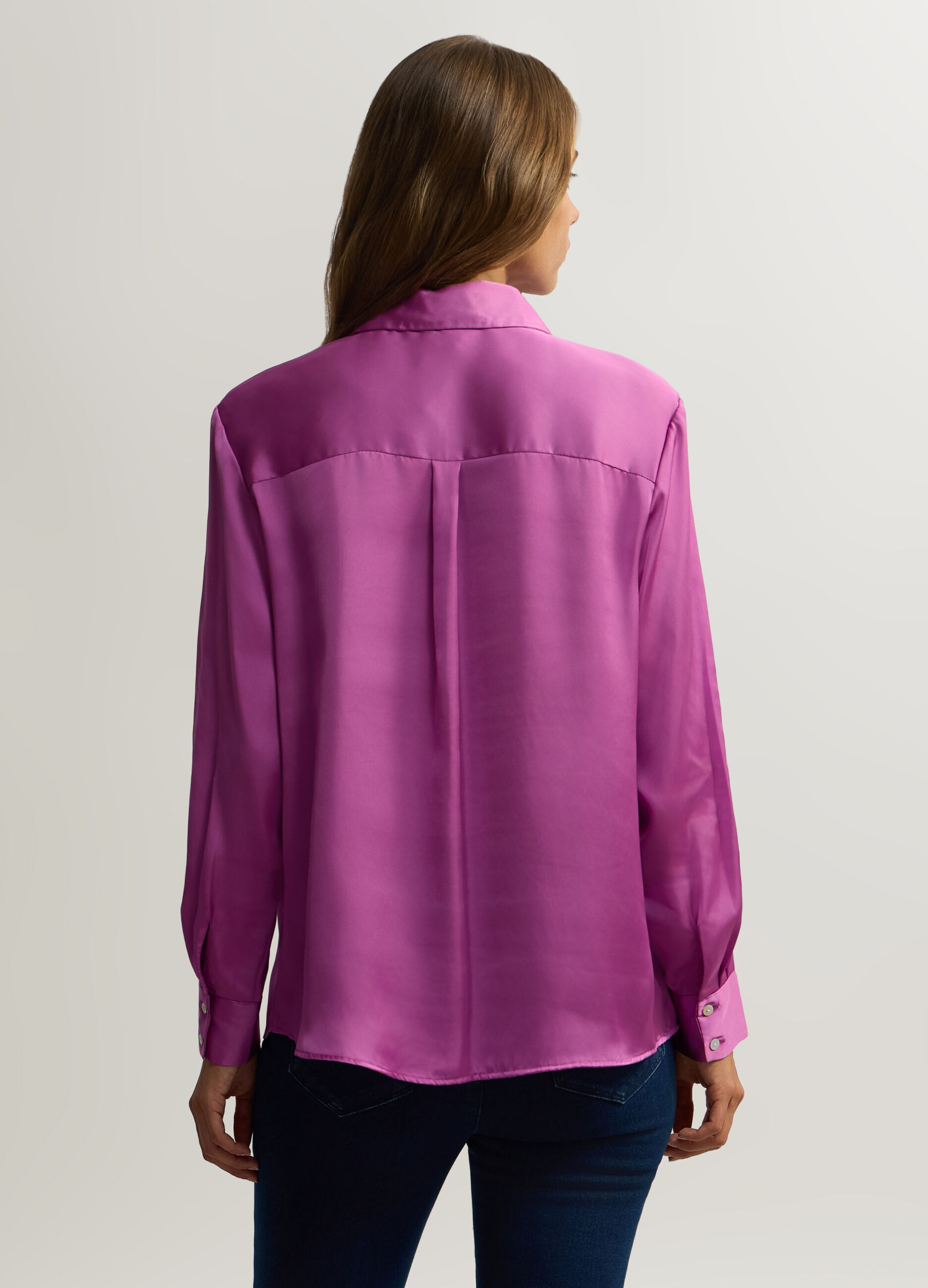 Camicia Fit Over con colletto alla francese in raso donna_1