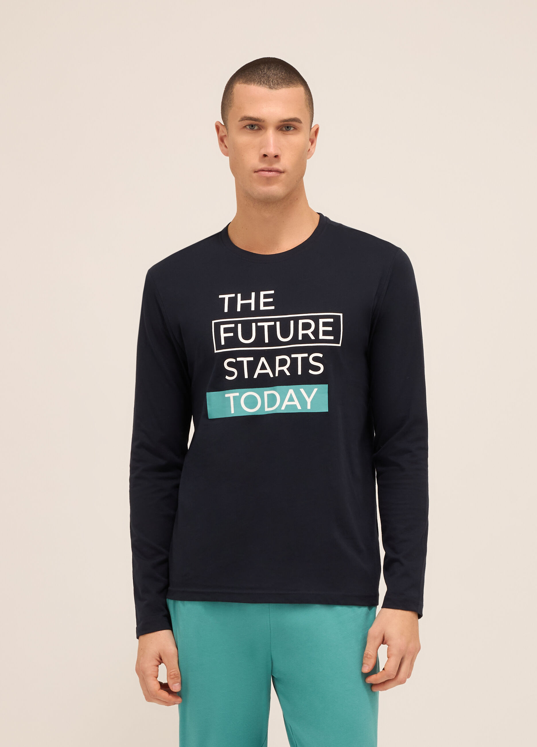 T-shirt pigiama a maniche lunghe con stampa uomo_0
