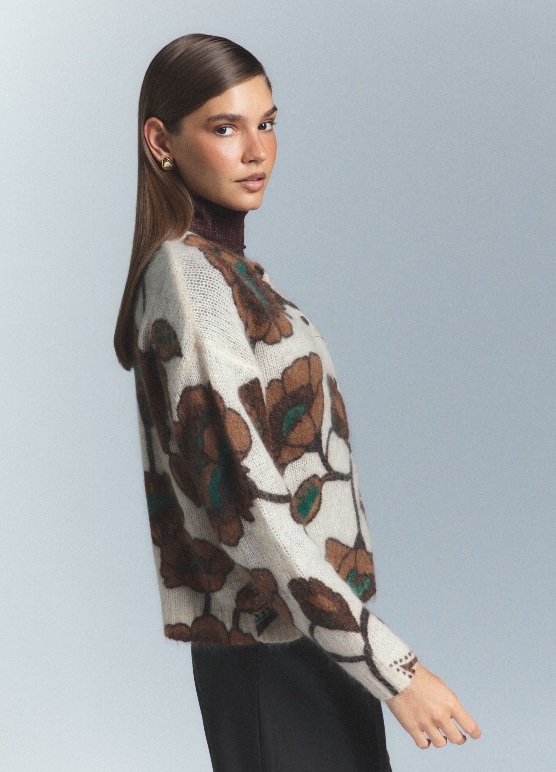 Cardigan girocollo operato misto lana Mohair donna_2