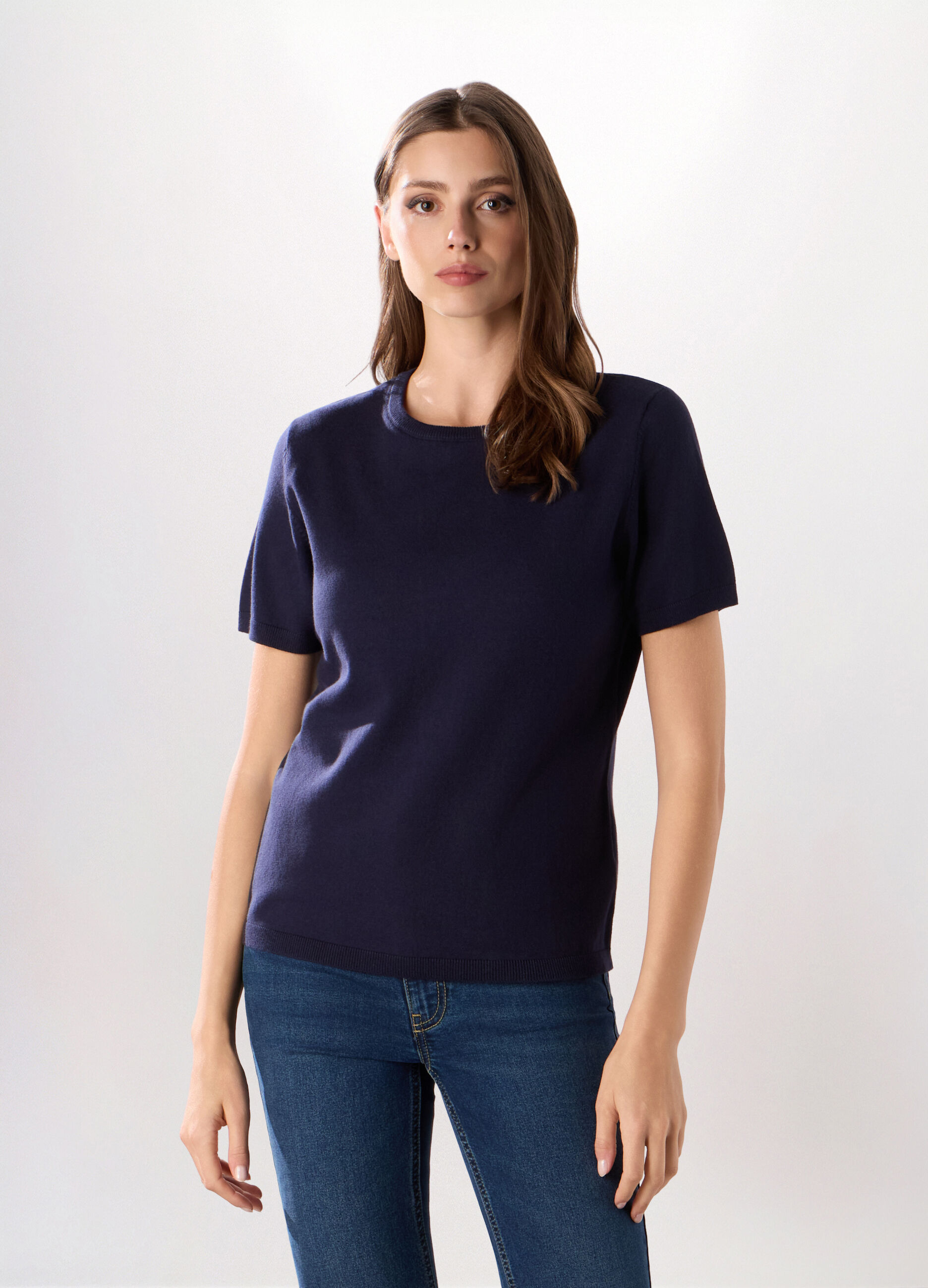 Tricot a maniche corte in misto cotone donna_0