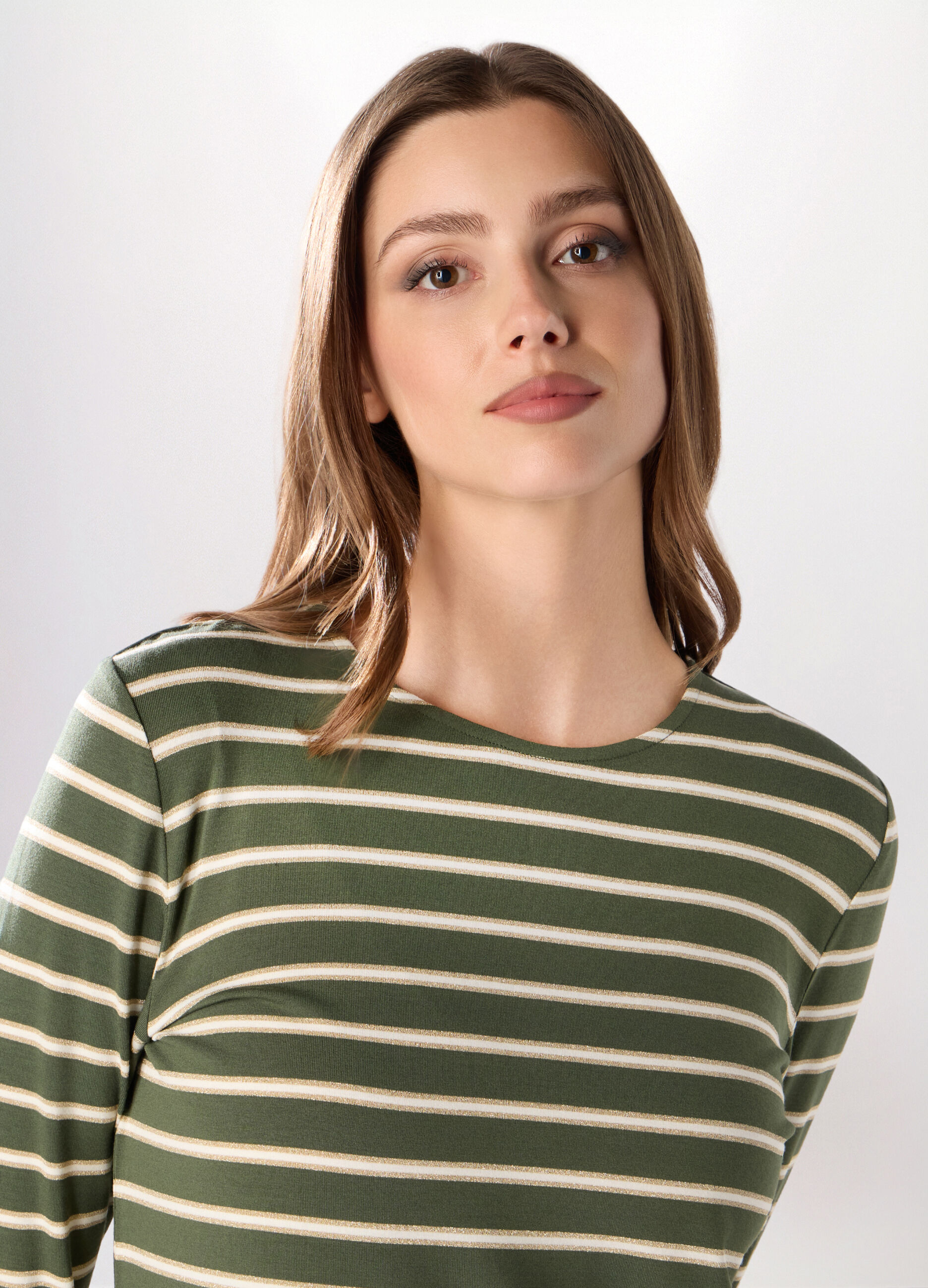 T-shirt misto viscosa a righe donna_2