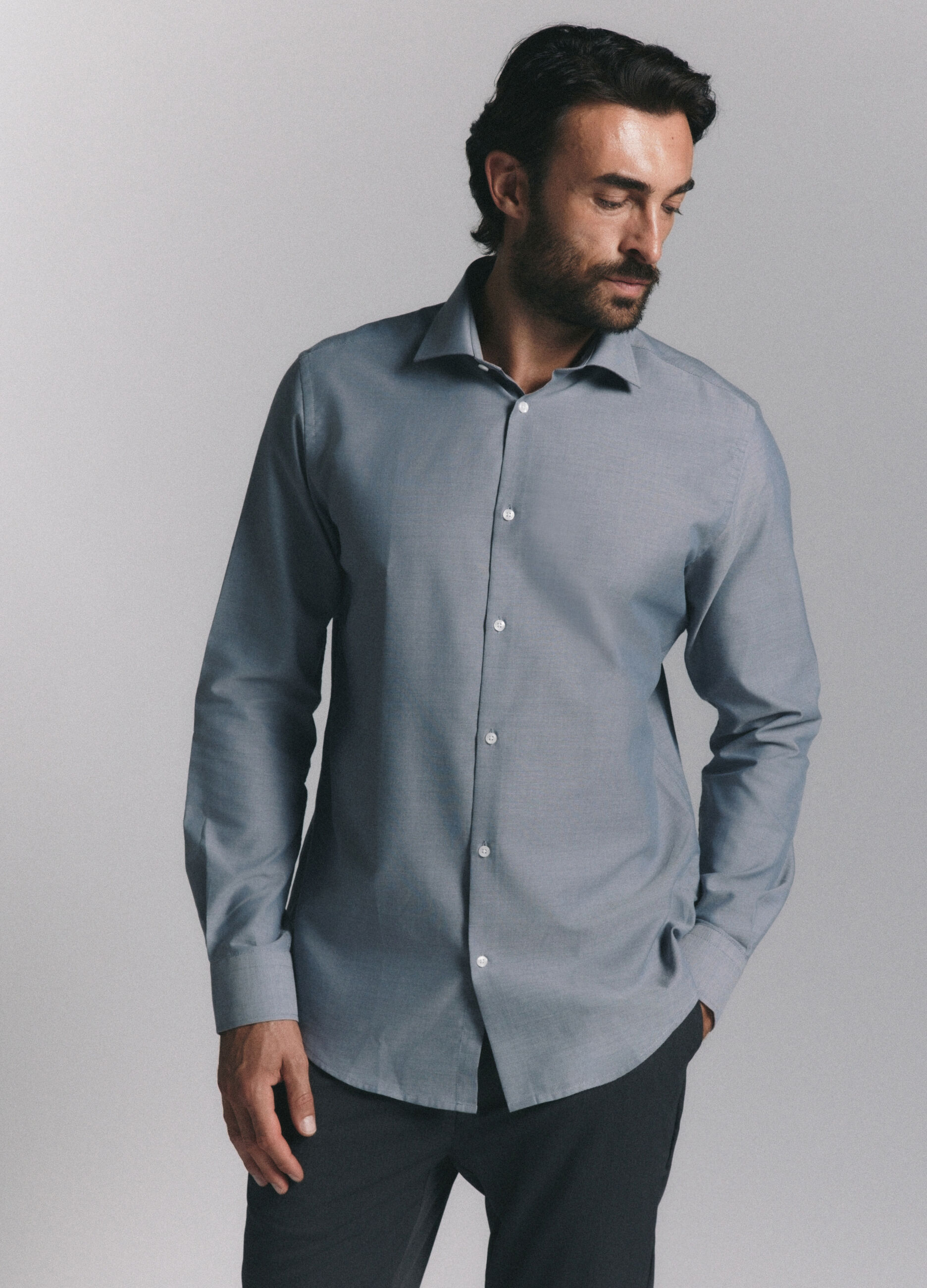 Camicia regular fit in tessuto effetto chambray uomo_2
