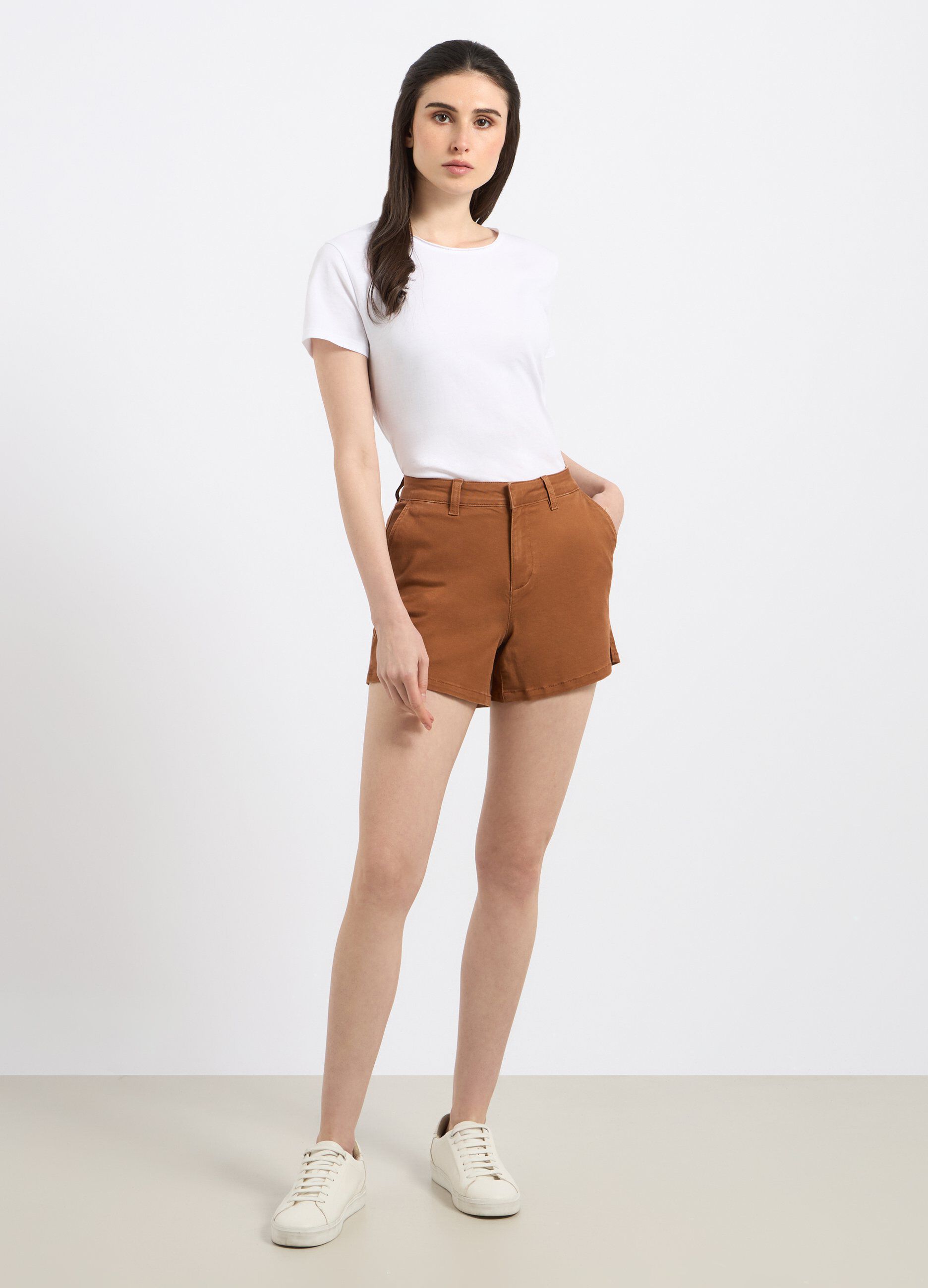 Shorts in denim di misto cotone donna_0