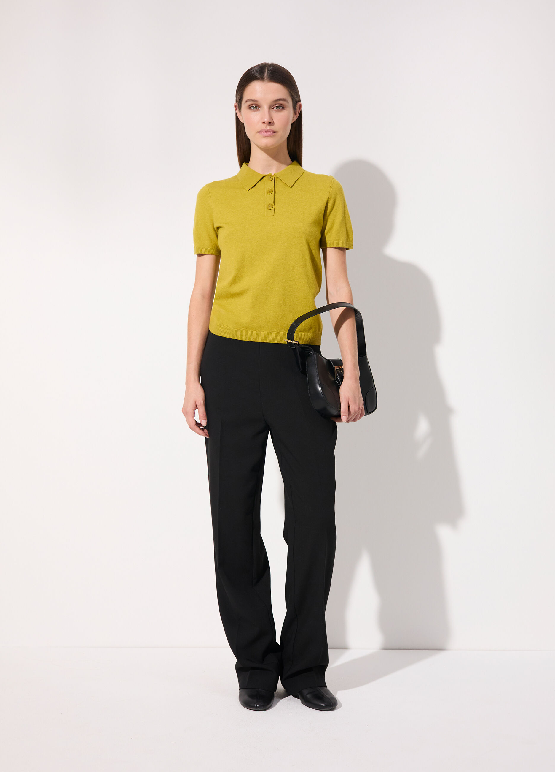 Polo in tricot misto cashmere a maniche corte donna_0