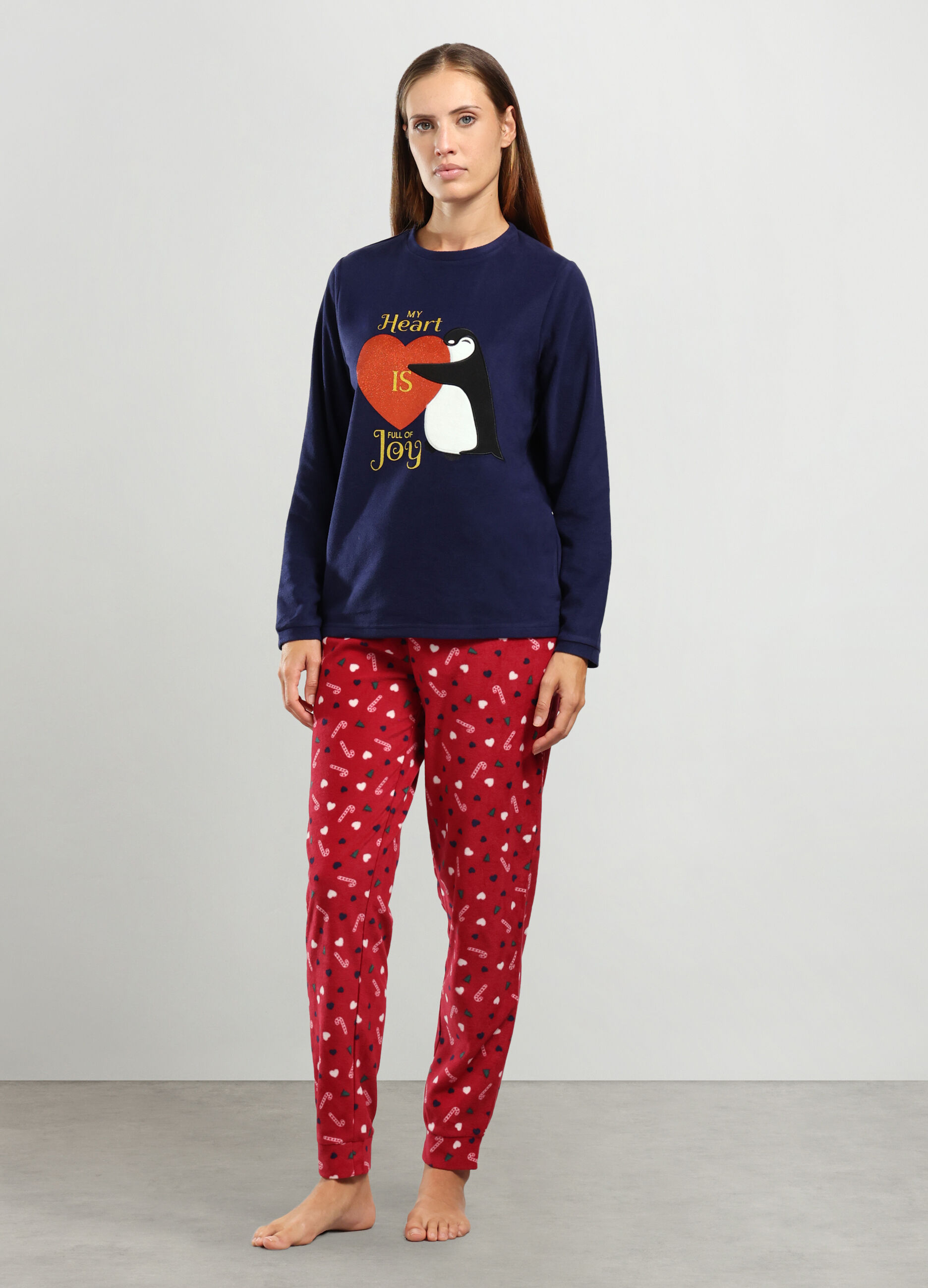 Set pigiama lungo in pile donna_0