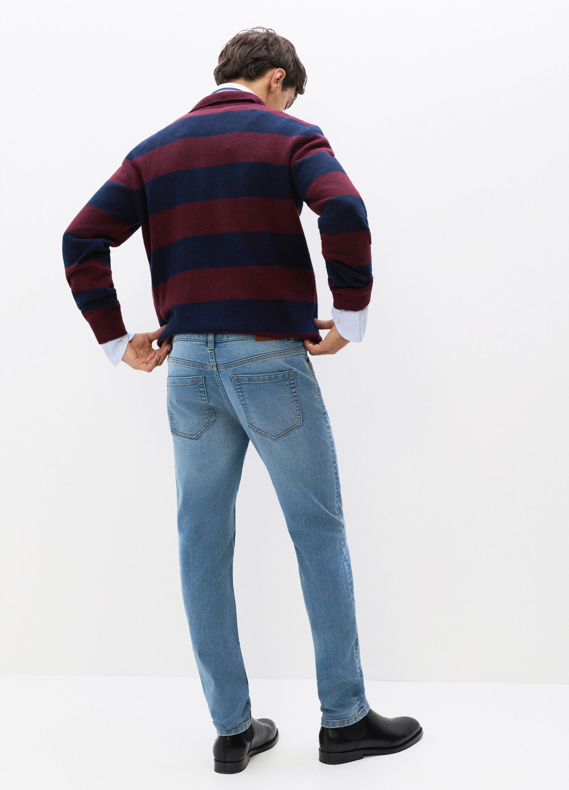 Jeans regular fit in denim di cotone lavato uomo_1