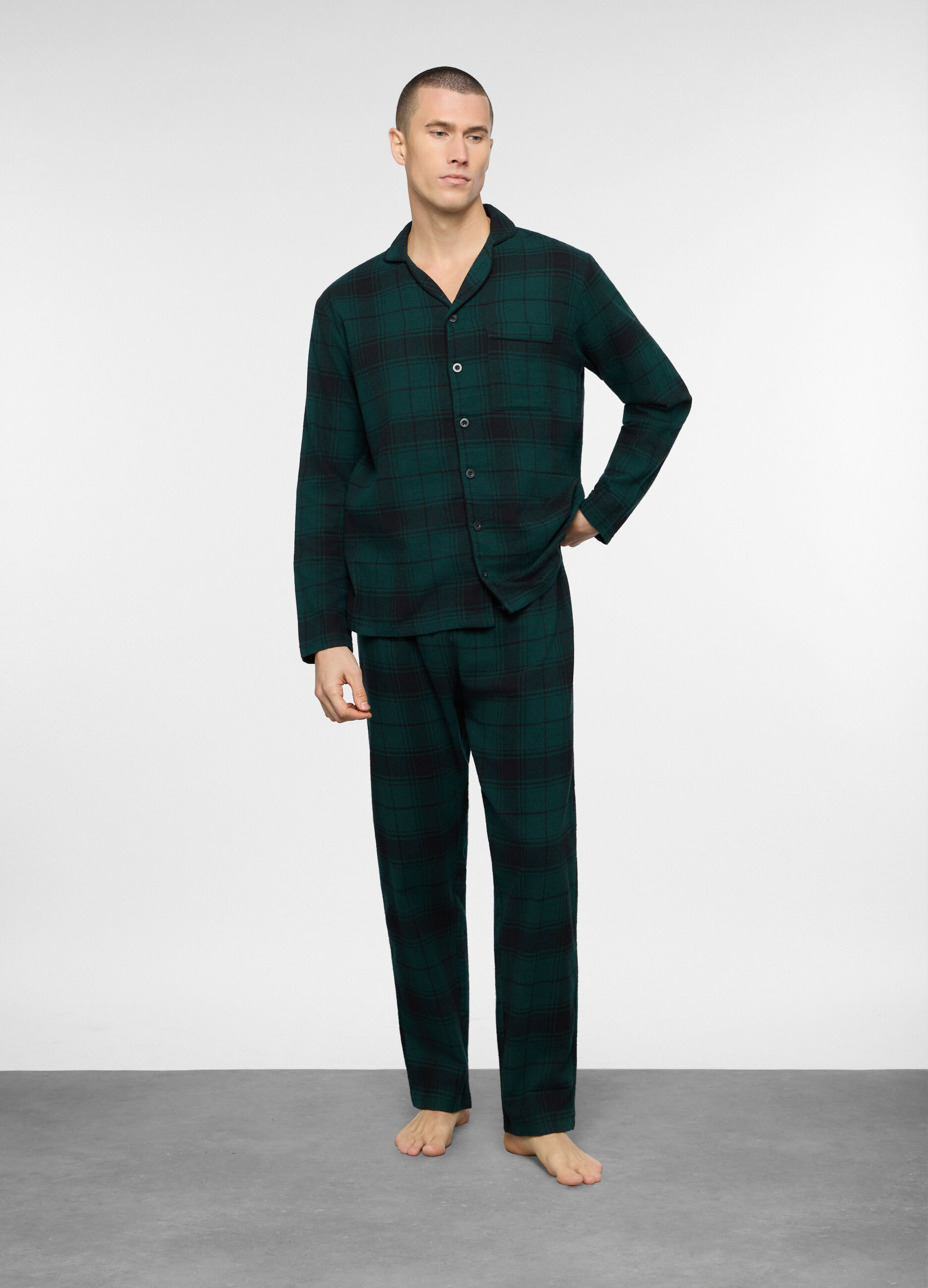 Pigiama lungo con camicia in flanella uomo_0