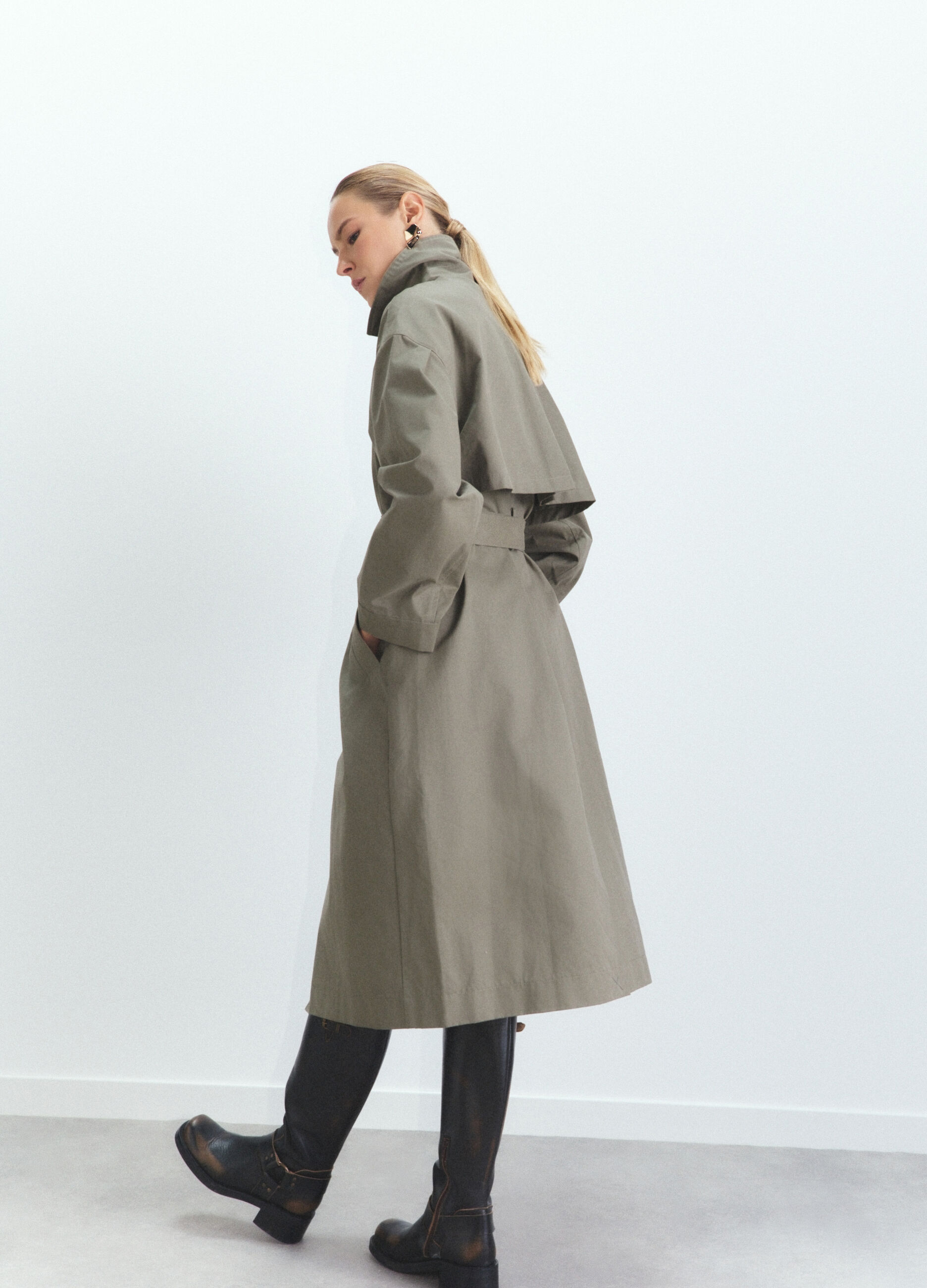 Trench lungo misto cotone donna_2