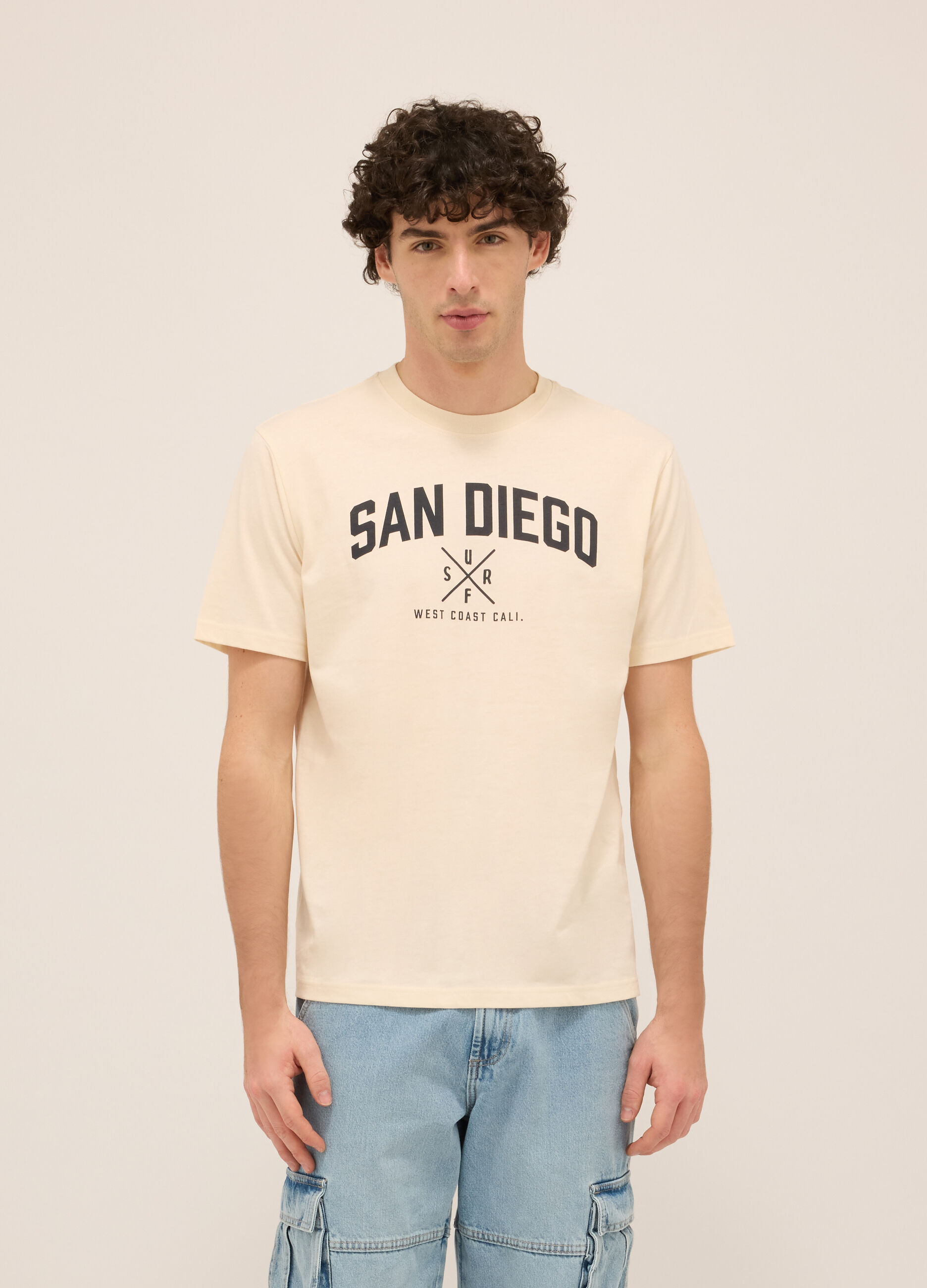 T-shirt girocollo in puro cotone con stampa uomo_0