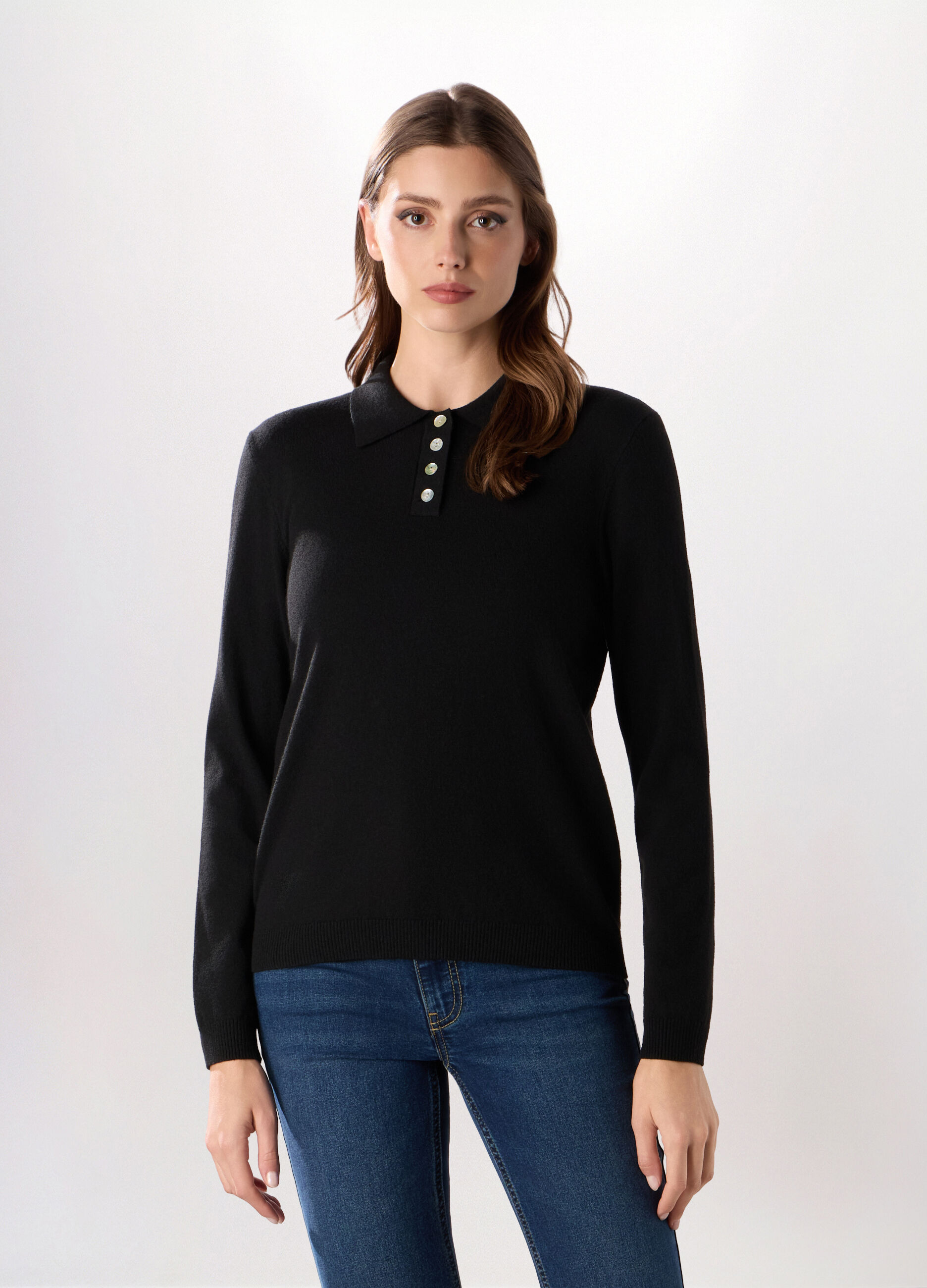 Polo tricot a maniche lunghe misto lana donna_0