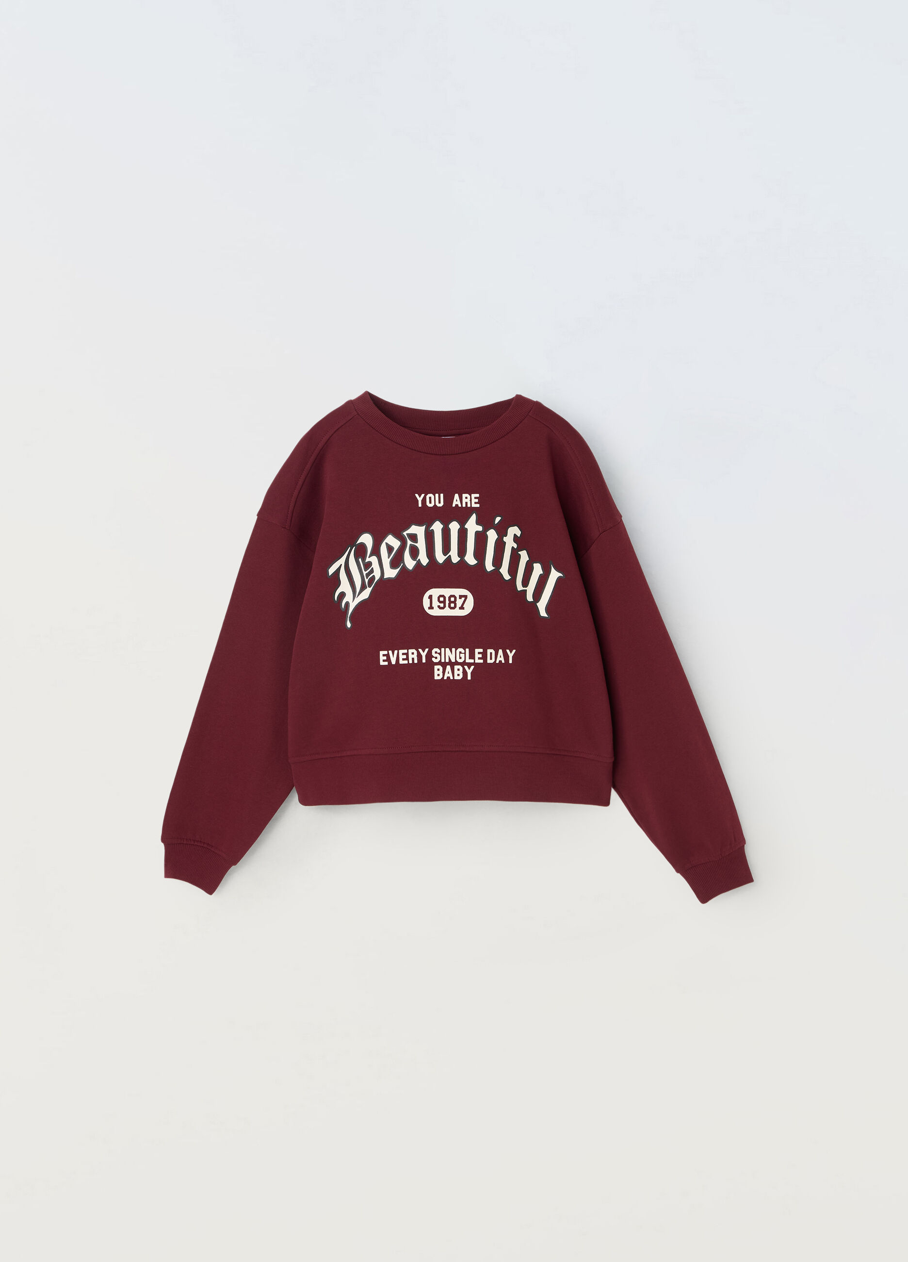 Felpa cropped a girocollo in puro cotone ragazza_0