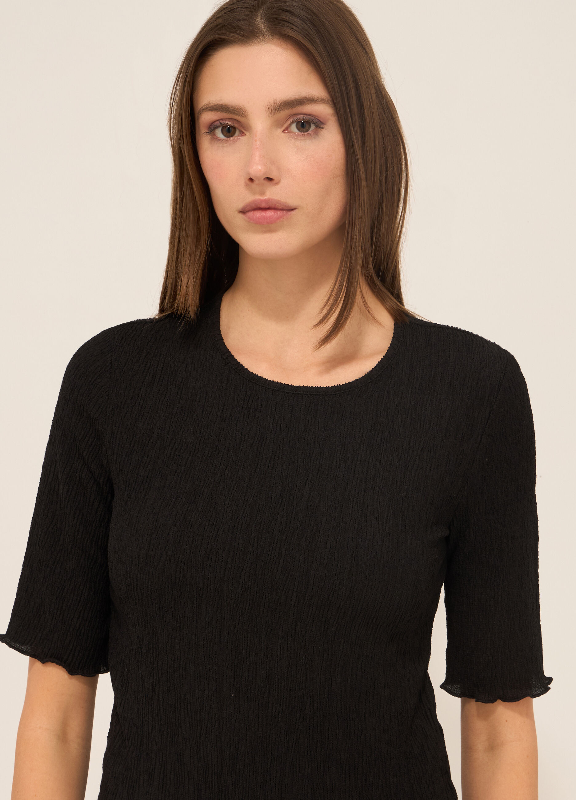 T-shirt in misto viscosa crinkle donna_2