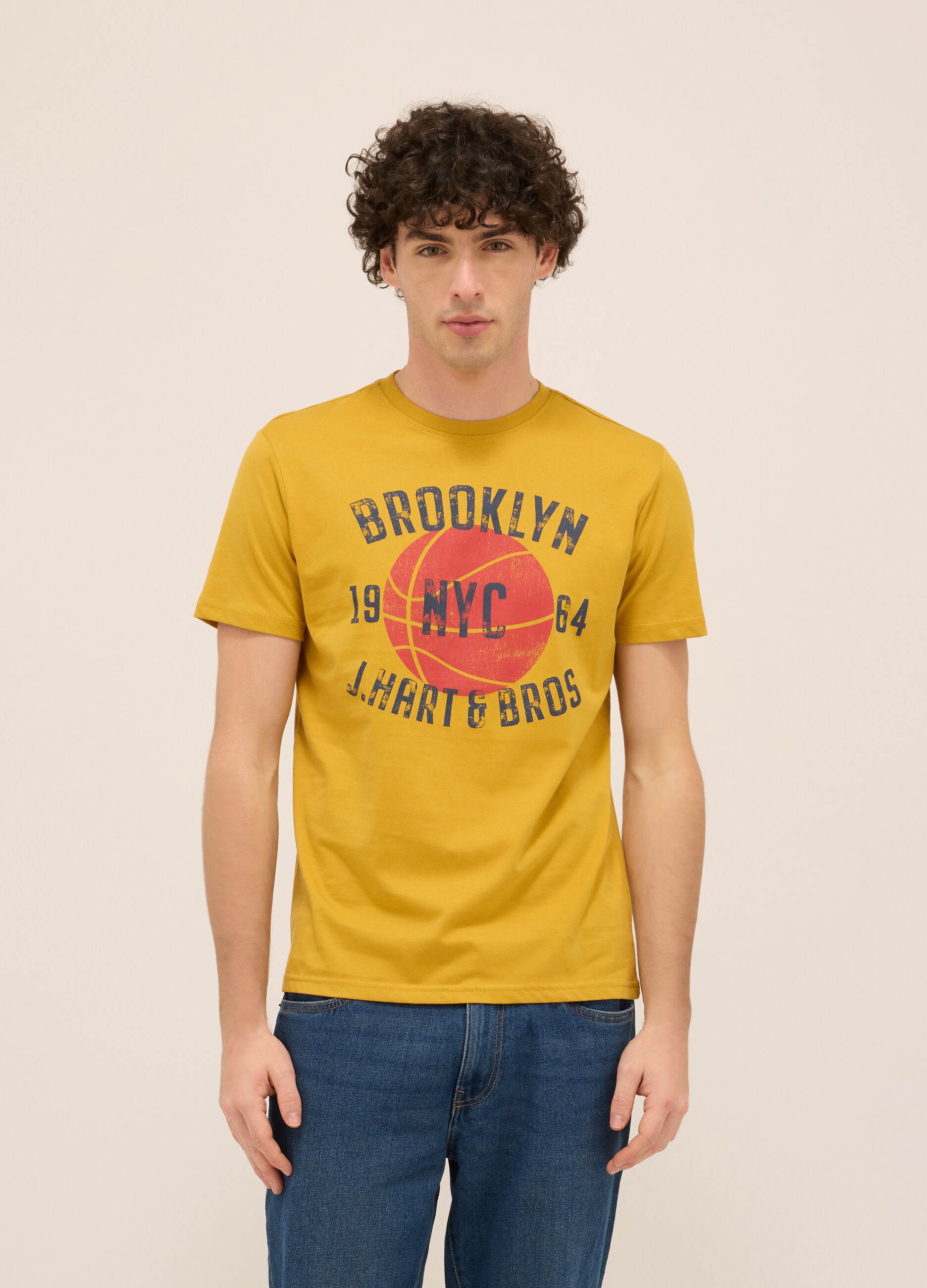 T-shirt girocollo in jersey di cotone con stampa_0