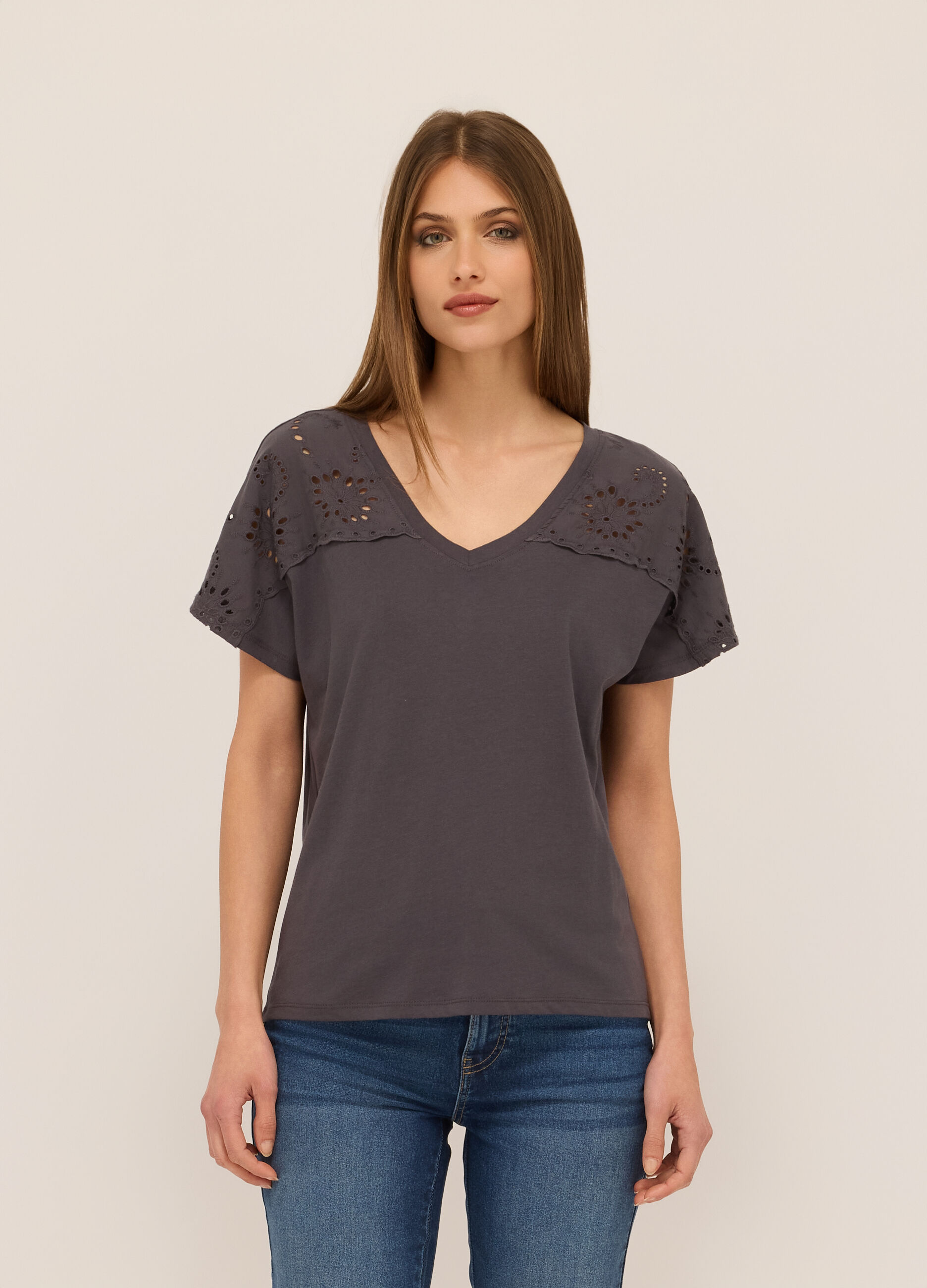 T-shirt in jersey di puro cotone donna_0