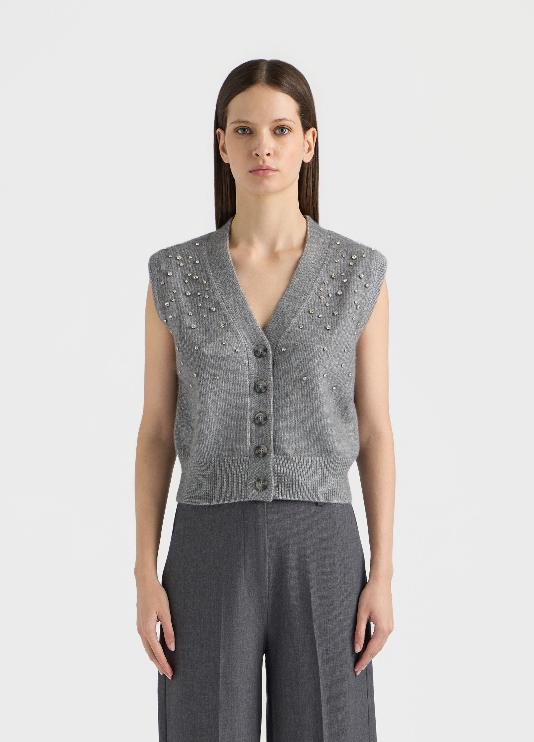 Gilet con scollo a V rasato donna_1