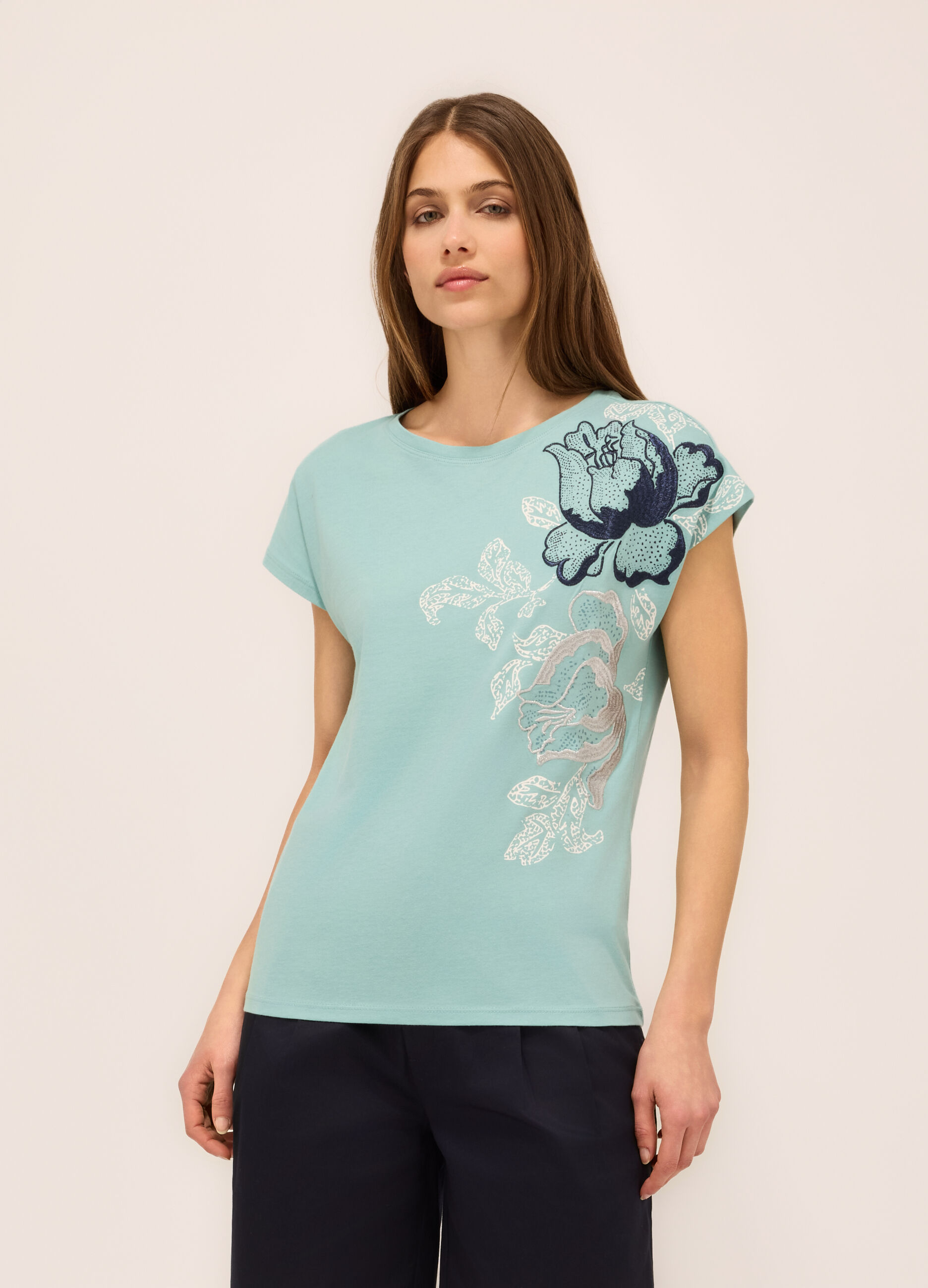 T-shirt in jersey di puro cotone donna_0