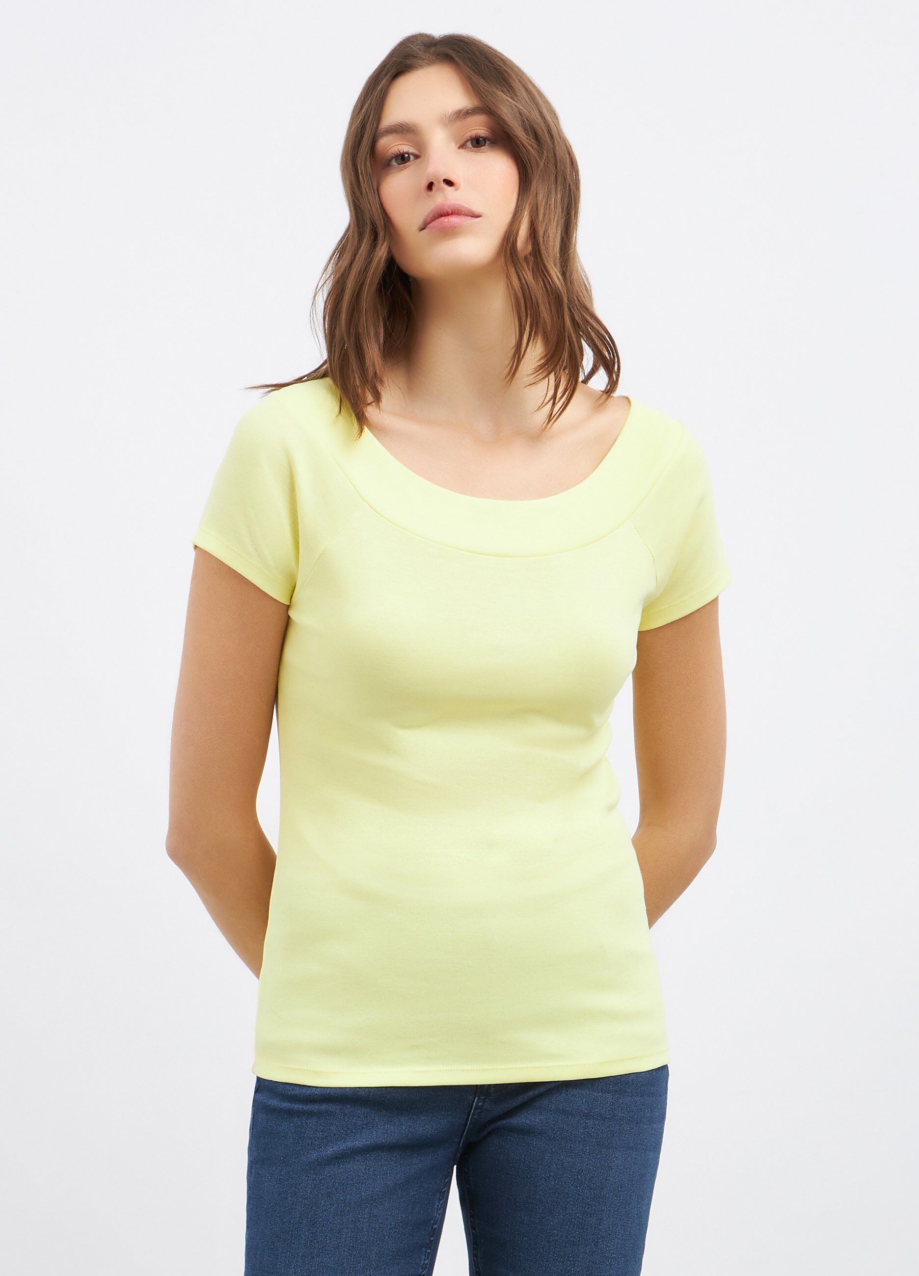 T-shirt in puro cotone con scollo a barchetta donna_0