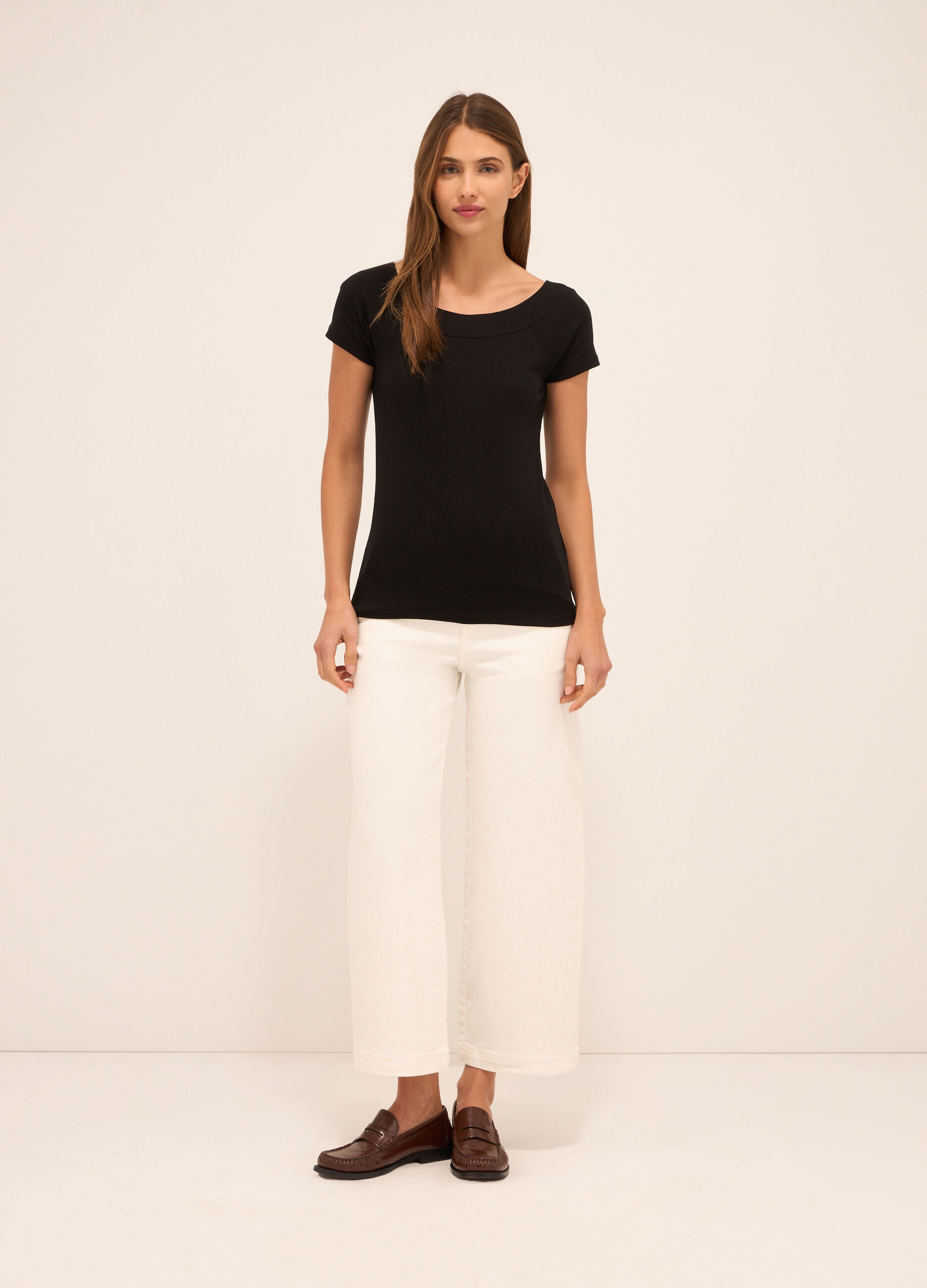 Pantaloni in denim di misto cotone wide leg donna_0