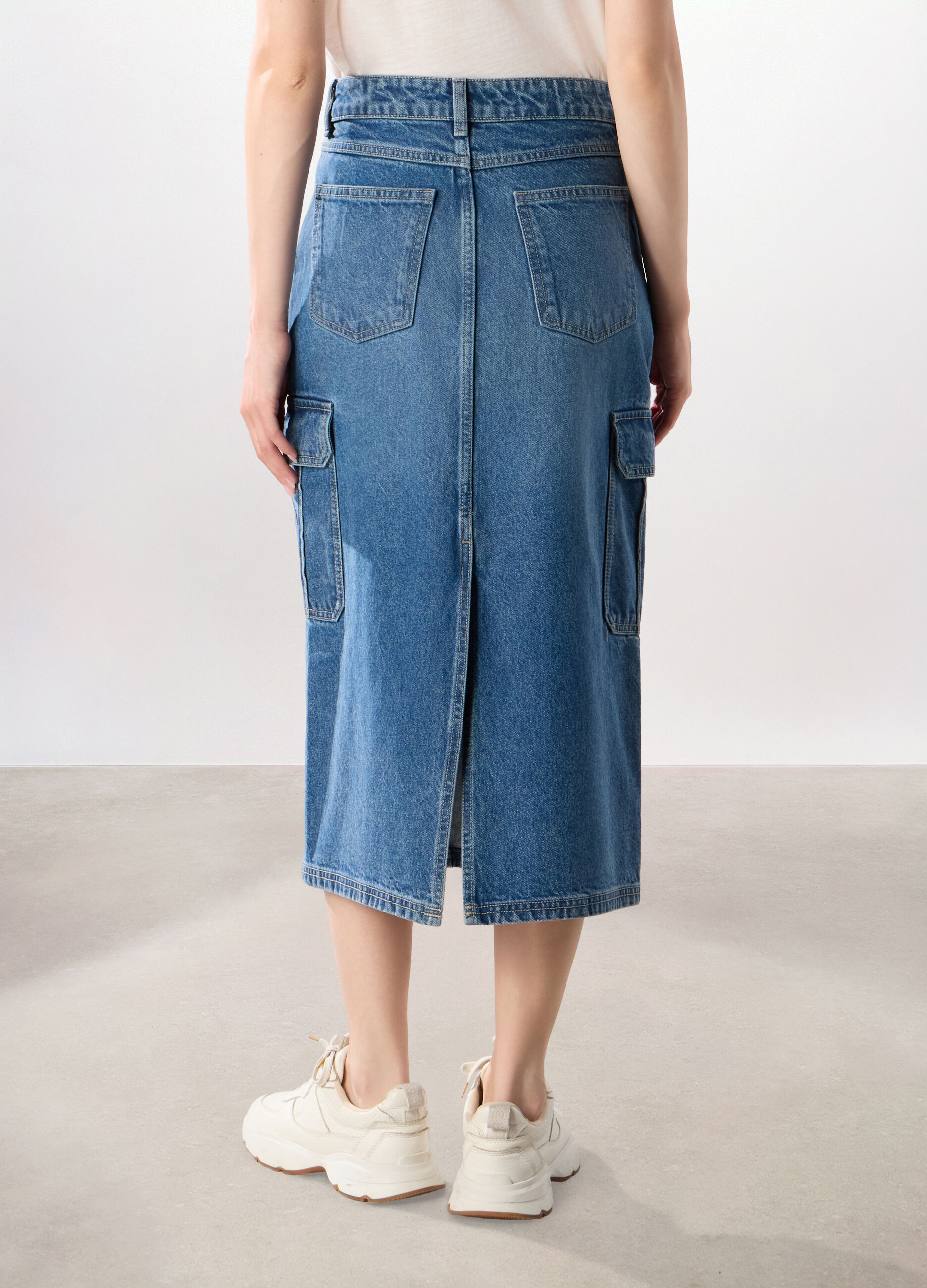 Gonna lunga in denim di puro cotone donna_1