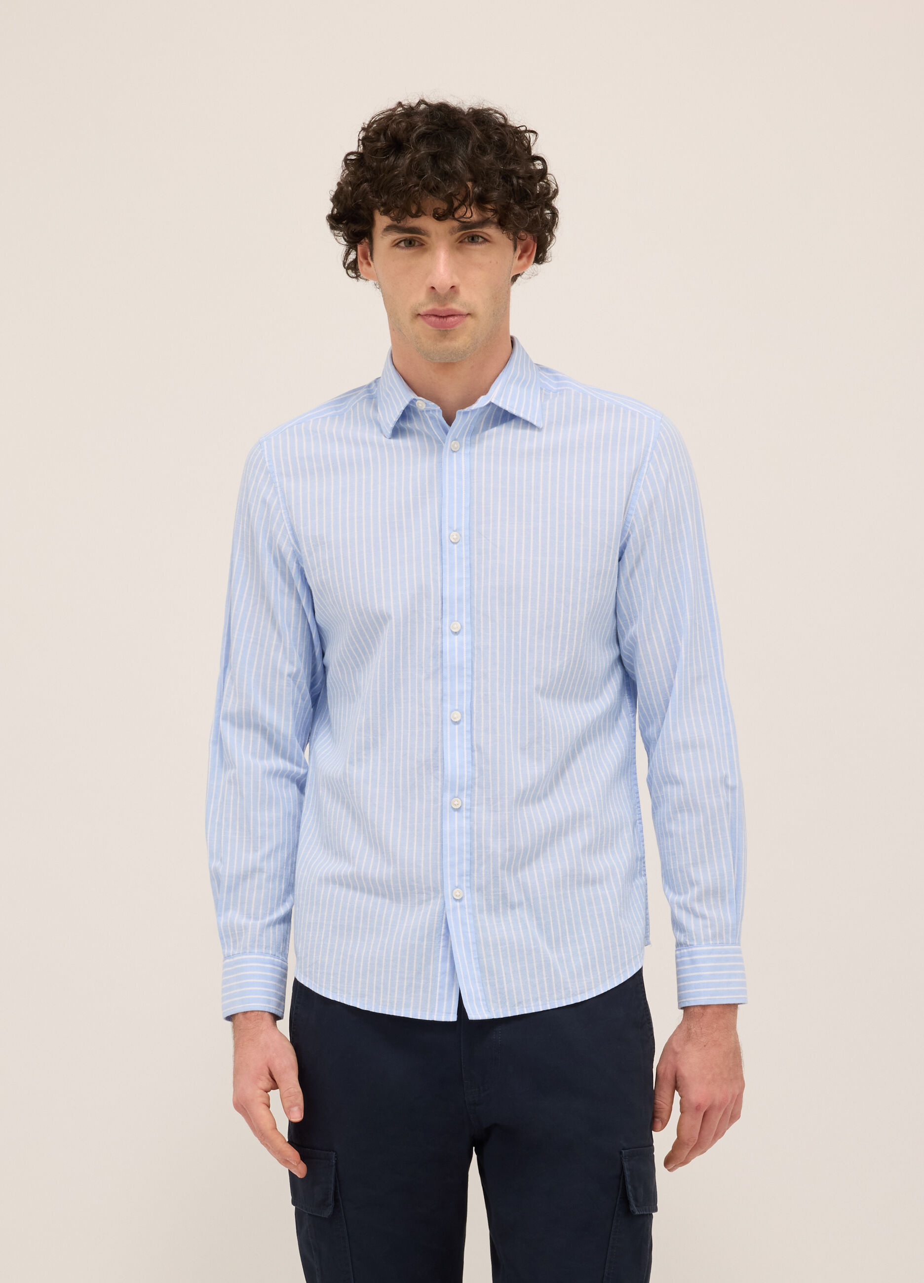 Camicia regular fit in puro cotone a righe larghe uomo_0