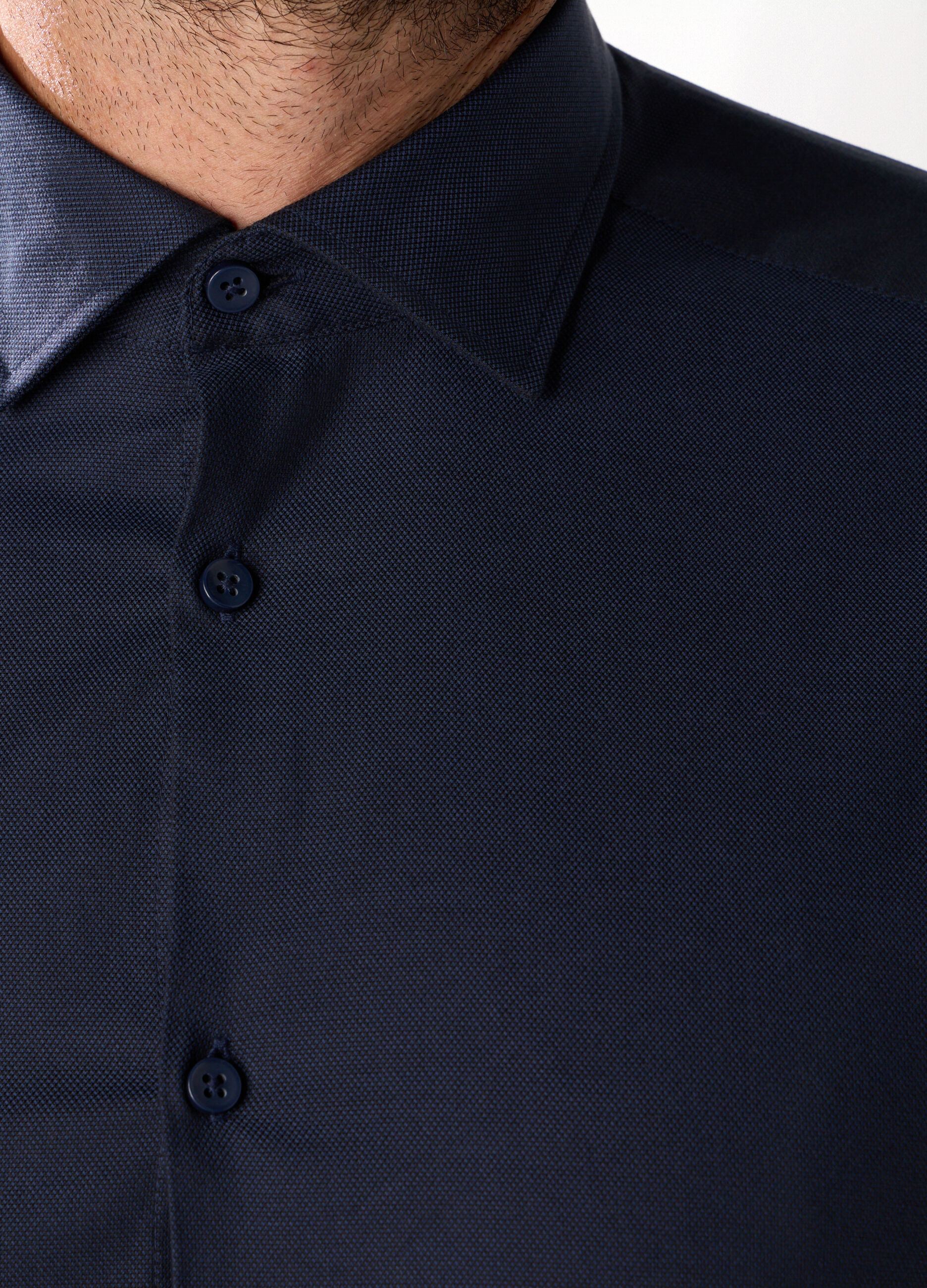 Camicia slim fit in piquet di cotone stretch uomo_2