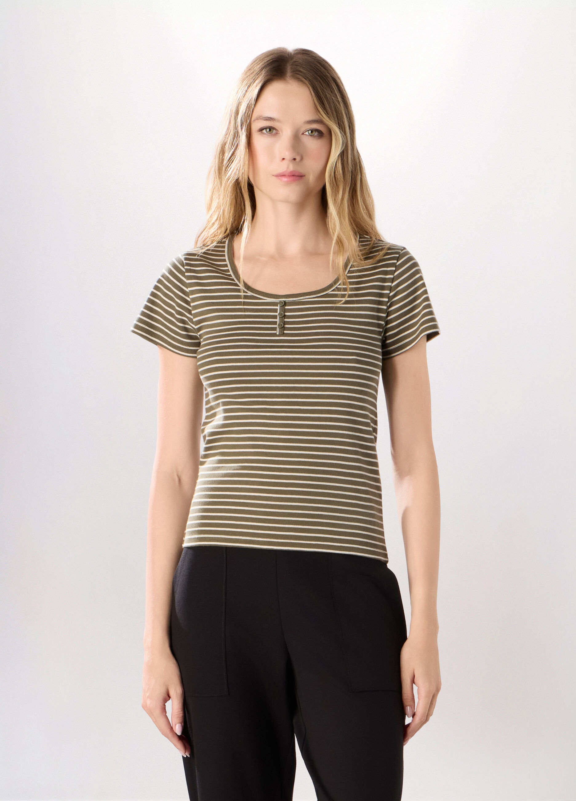 T-shirt in costina di puro cotone donna_0