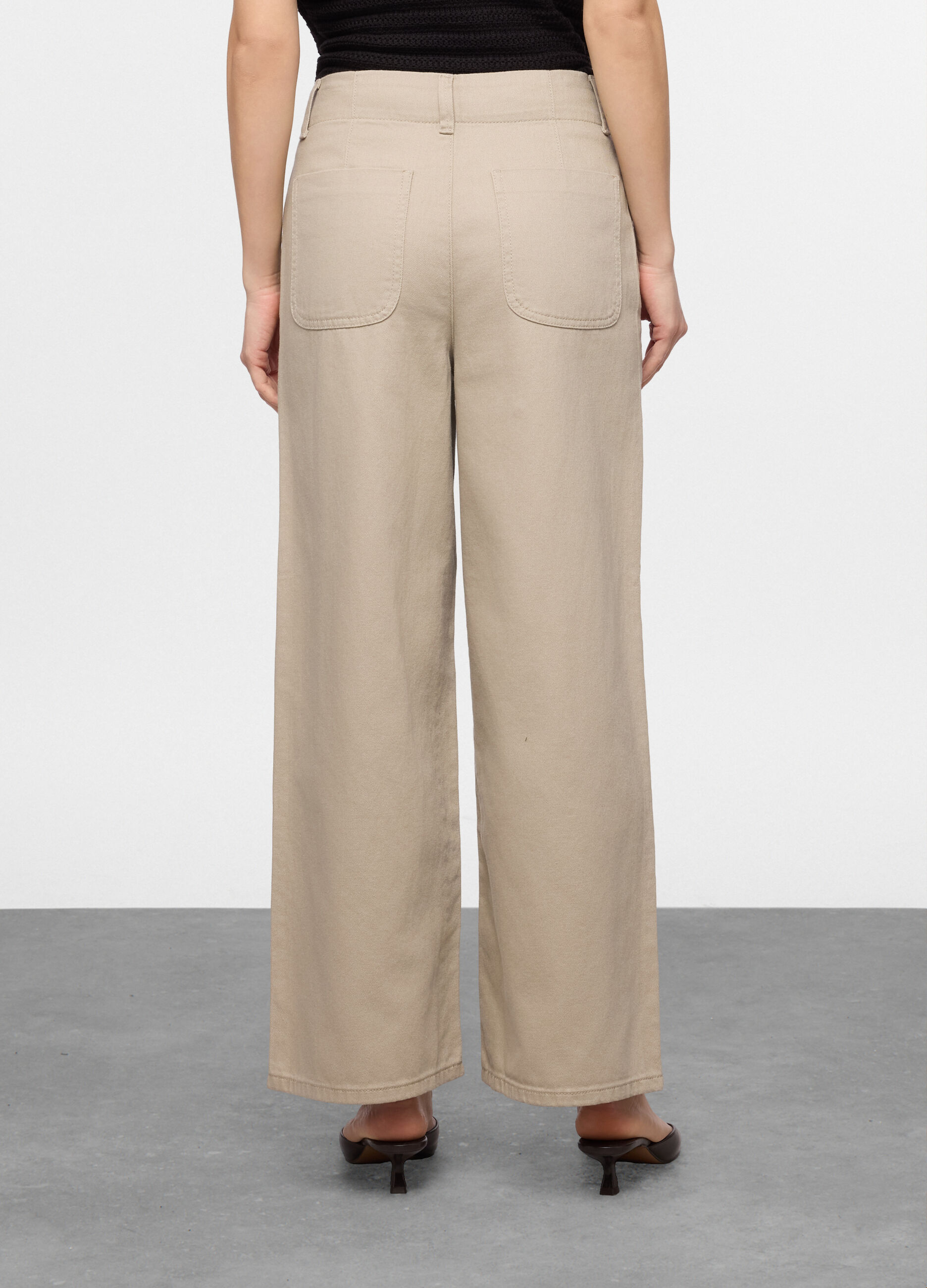 Pantaloni wide leg in denim di puro cotone donna_1