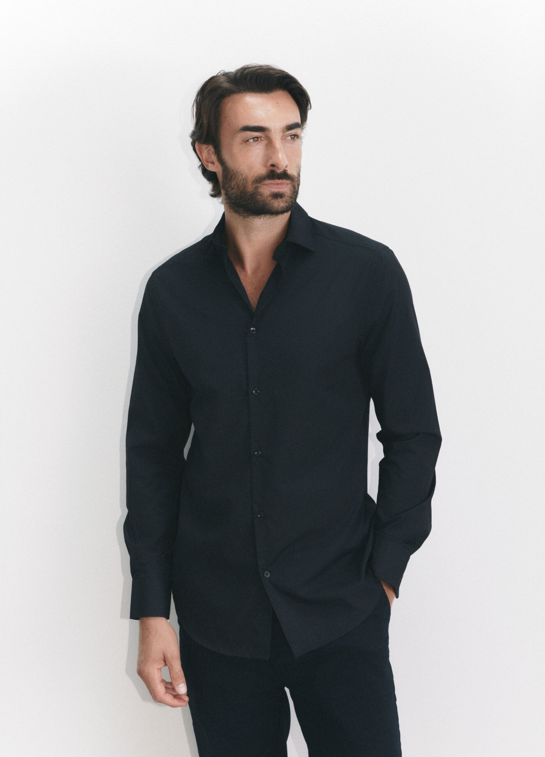 Camicia regular fit in misto cotone uomo_0