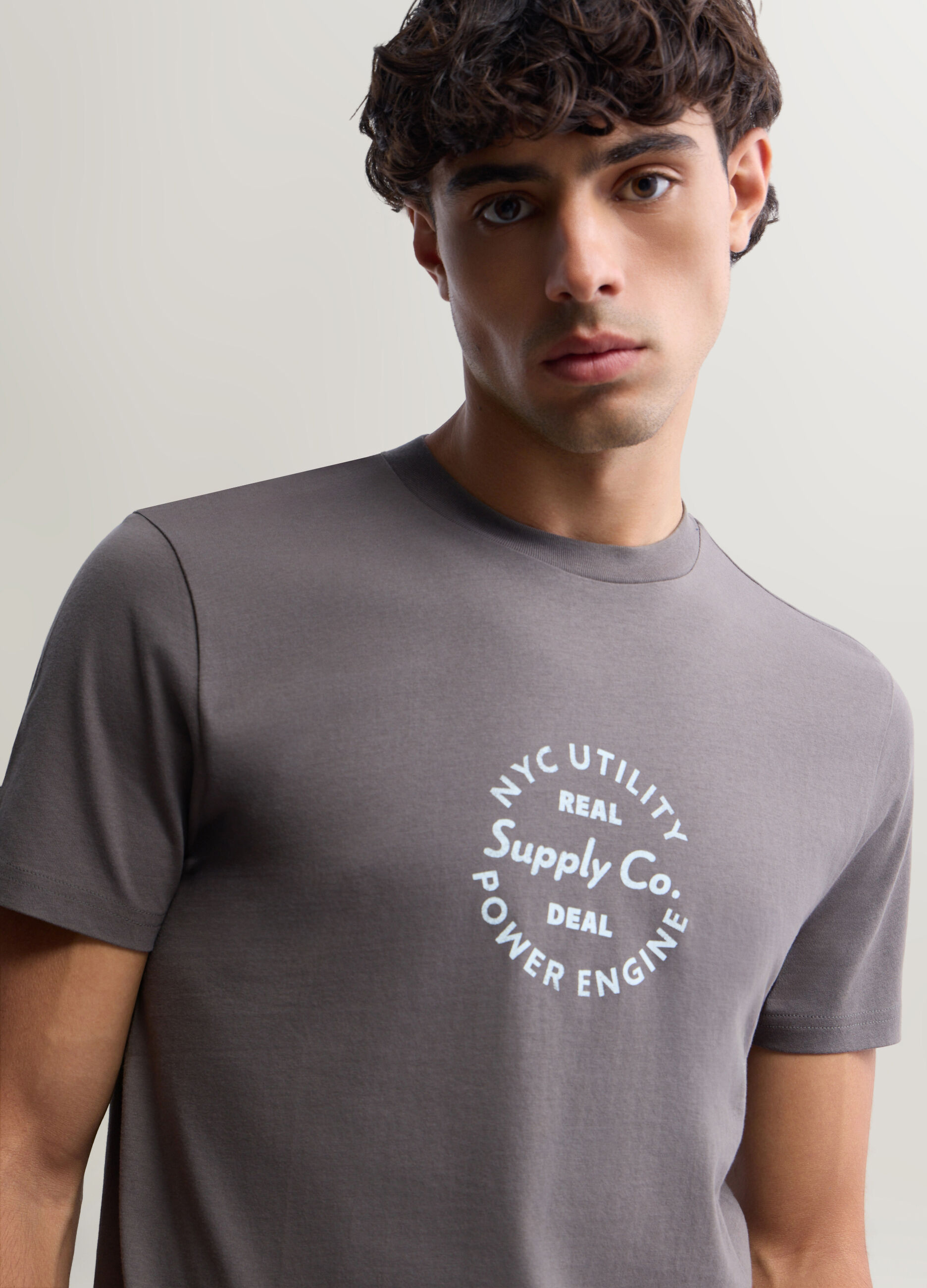 T-shirt girocollo in interlock con stampa uomo_2