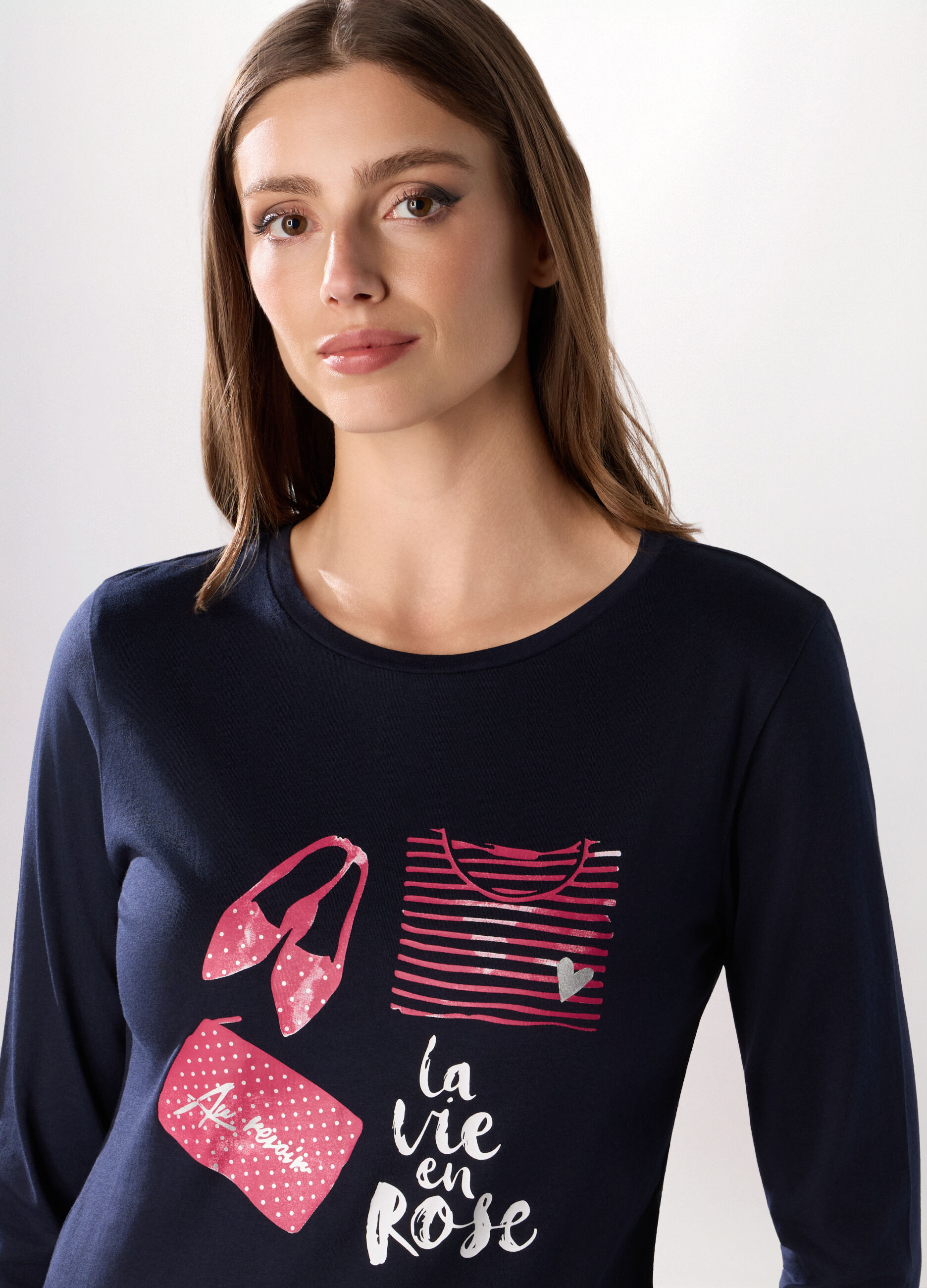 T-shirt in puro cotone con maniche a 3/4 donna_2
