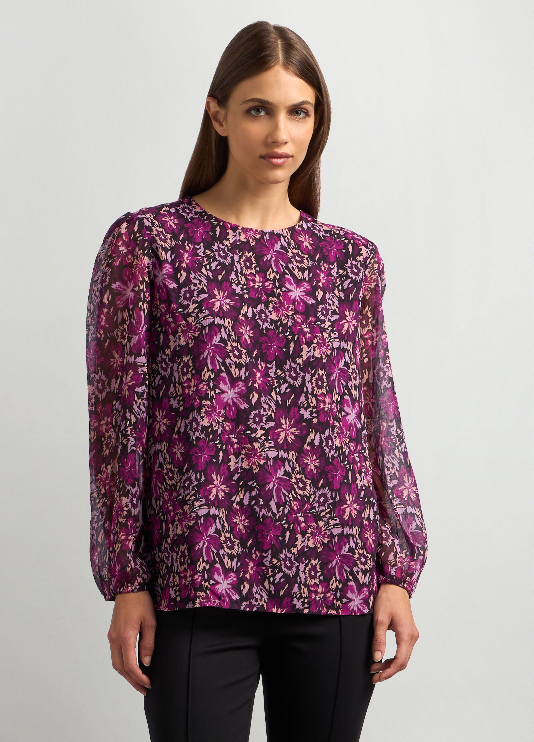 Blusa crepe a maniche lunghe donna_0