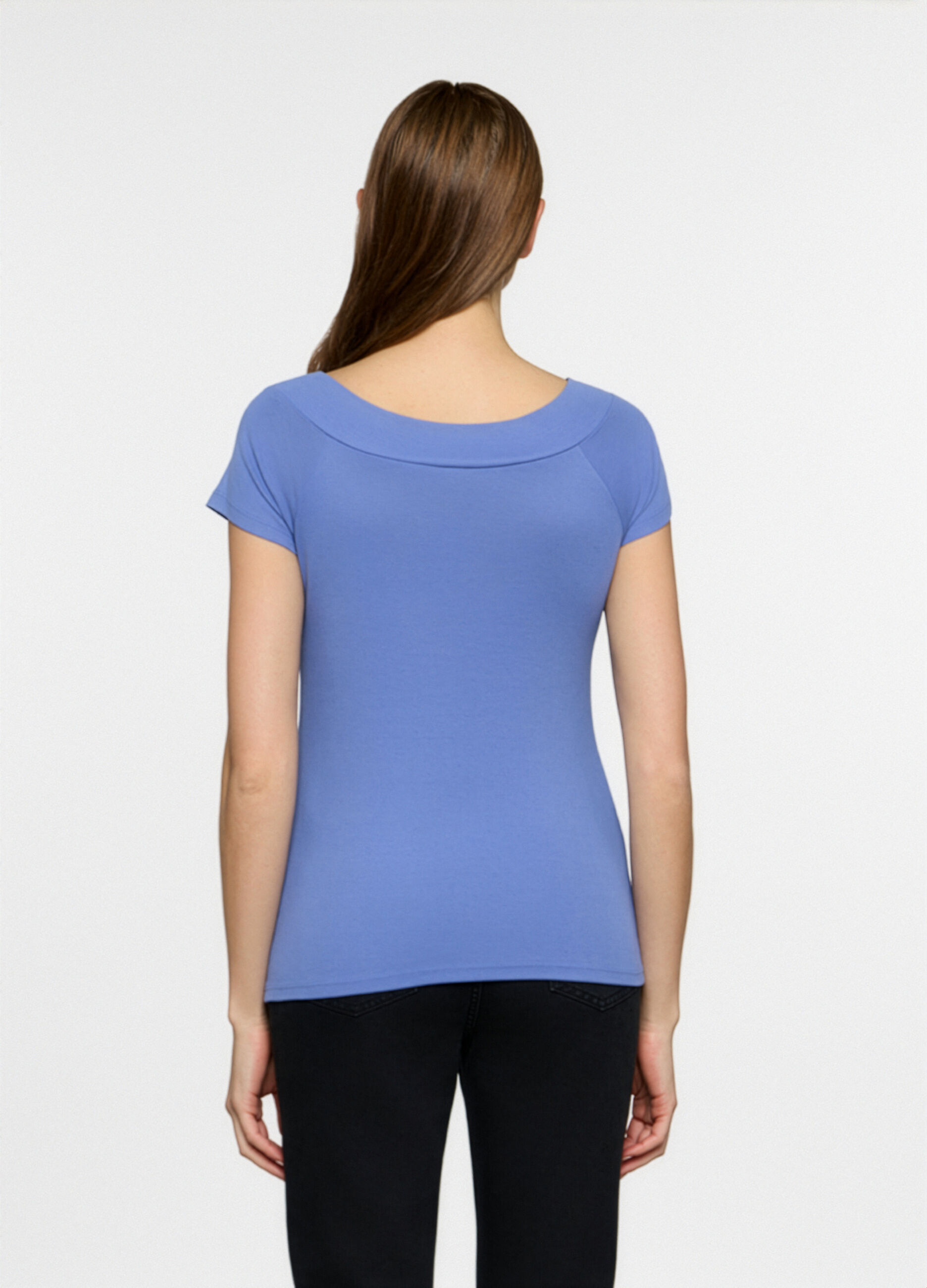 T-shirt con scollo rotondo in costina donna_1