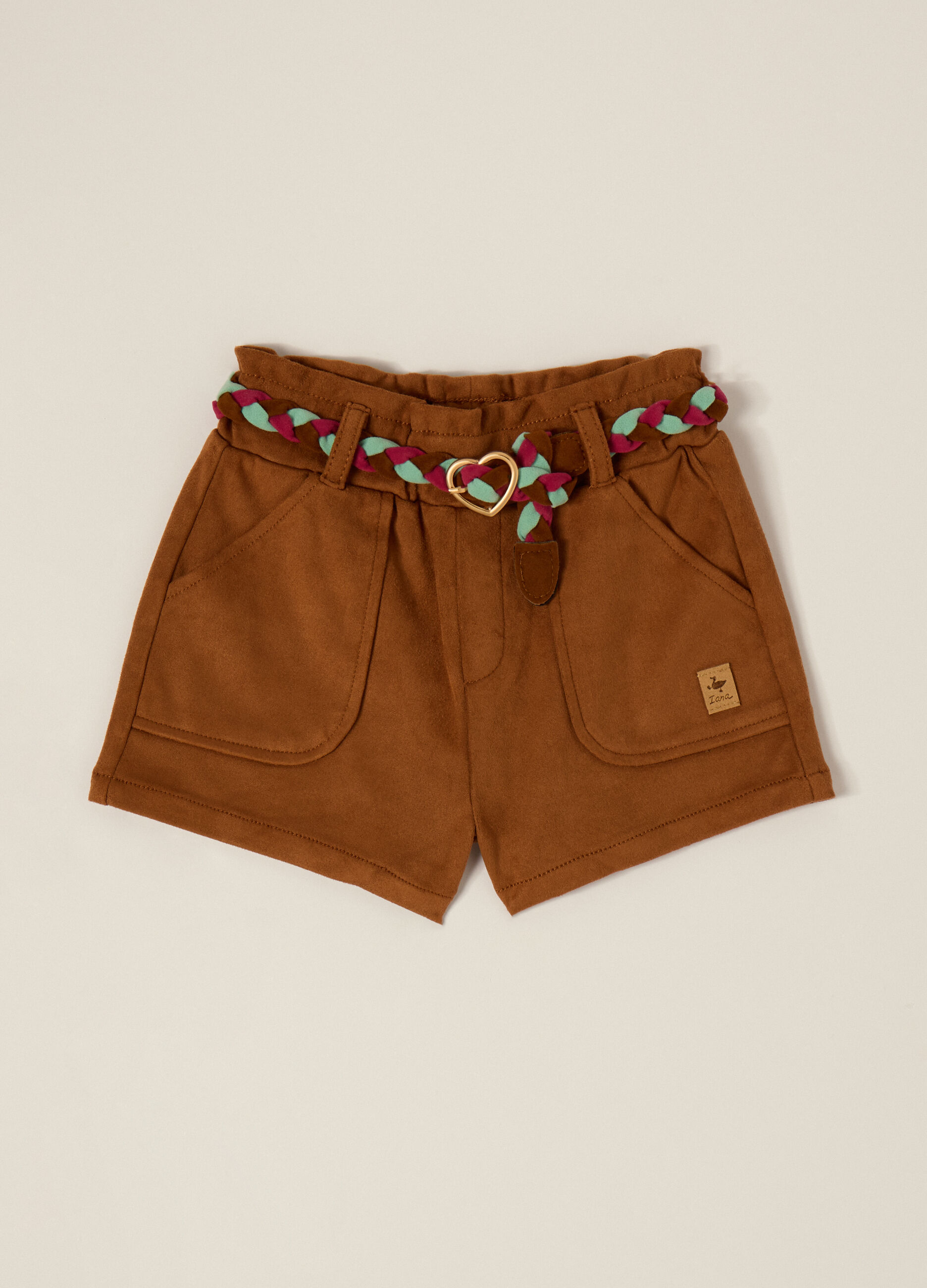 Shorts marroni con cintura intrecciata per bambina_1
